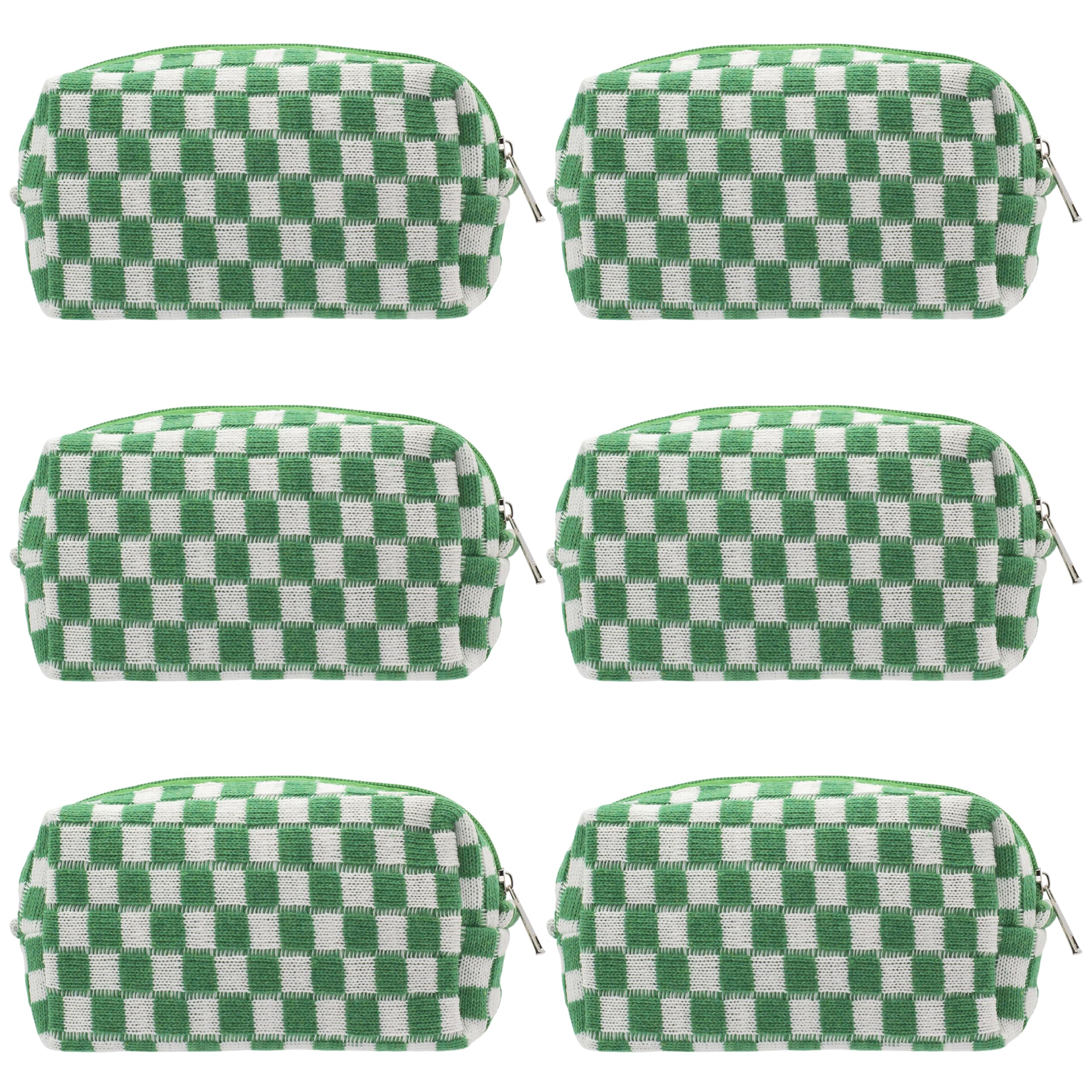 PAZIMIIK Checkered Makeup Bag for Purse Portable Zipper Make Up Pouch Small Cosmetic Case for Travel Accessories (6PCS Green)
