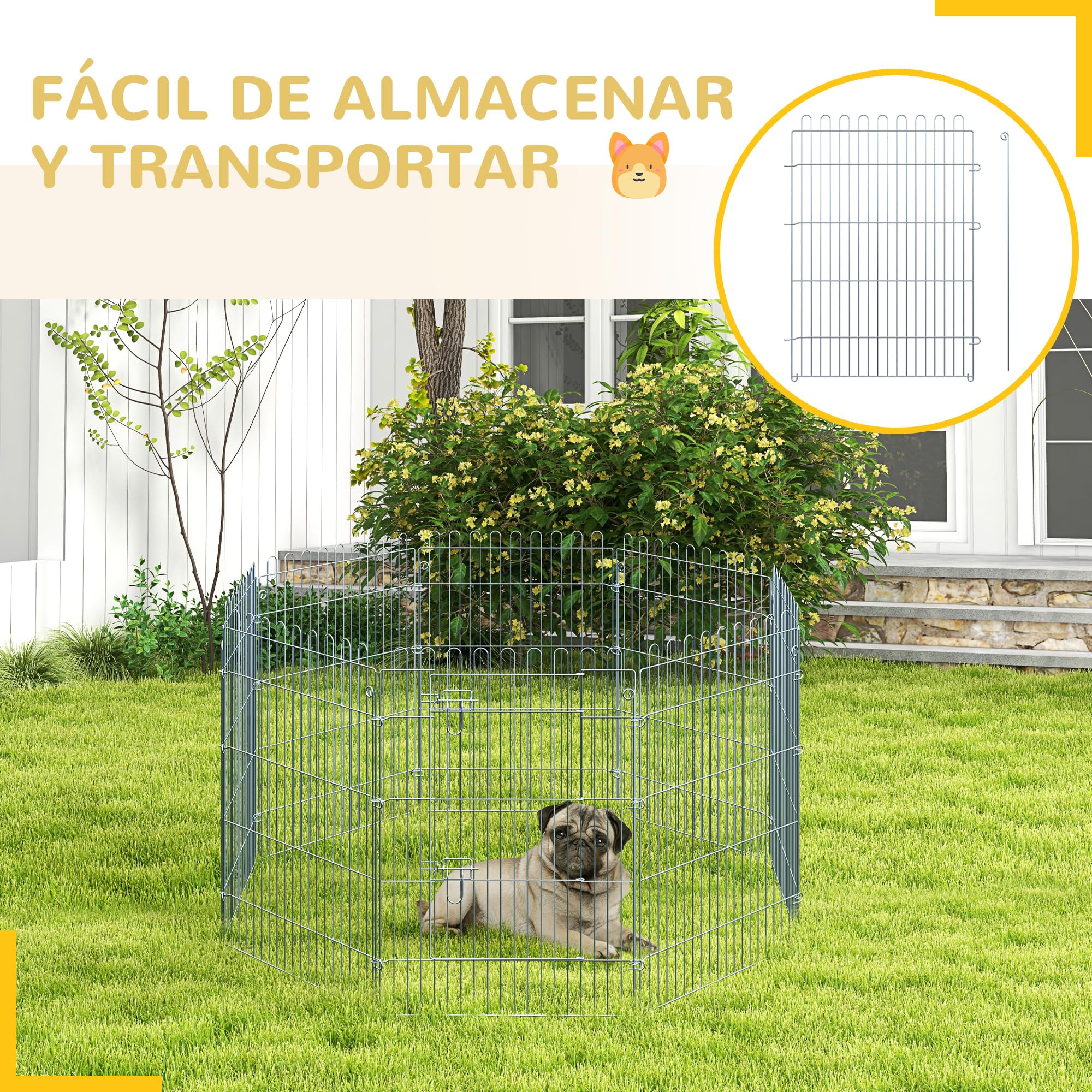 PawHut Parque para Mascotas Valla Corral 8 Vallas 63x76cm + Puerta Entrenamiento Perros