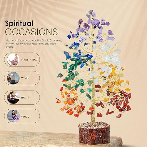 Miniatura 2 de Crocon Árbol de bonsái de 7 chakras + pulsera de 7 chakras + juego de 7 pirámides de orgón de chakras, reiki, curativo, equilibrio, meditación,