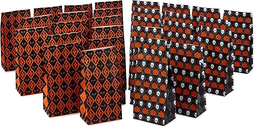 Hallmark Bolsas envueltas para regalos de fiesta de Halloween (30 unidades, calaveras y calabazas, fantasmas y ojos) para dulce o truco, fiestas de