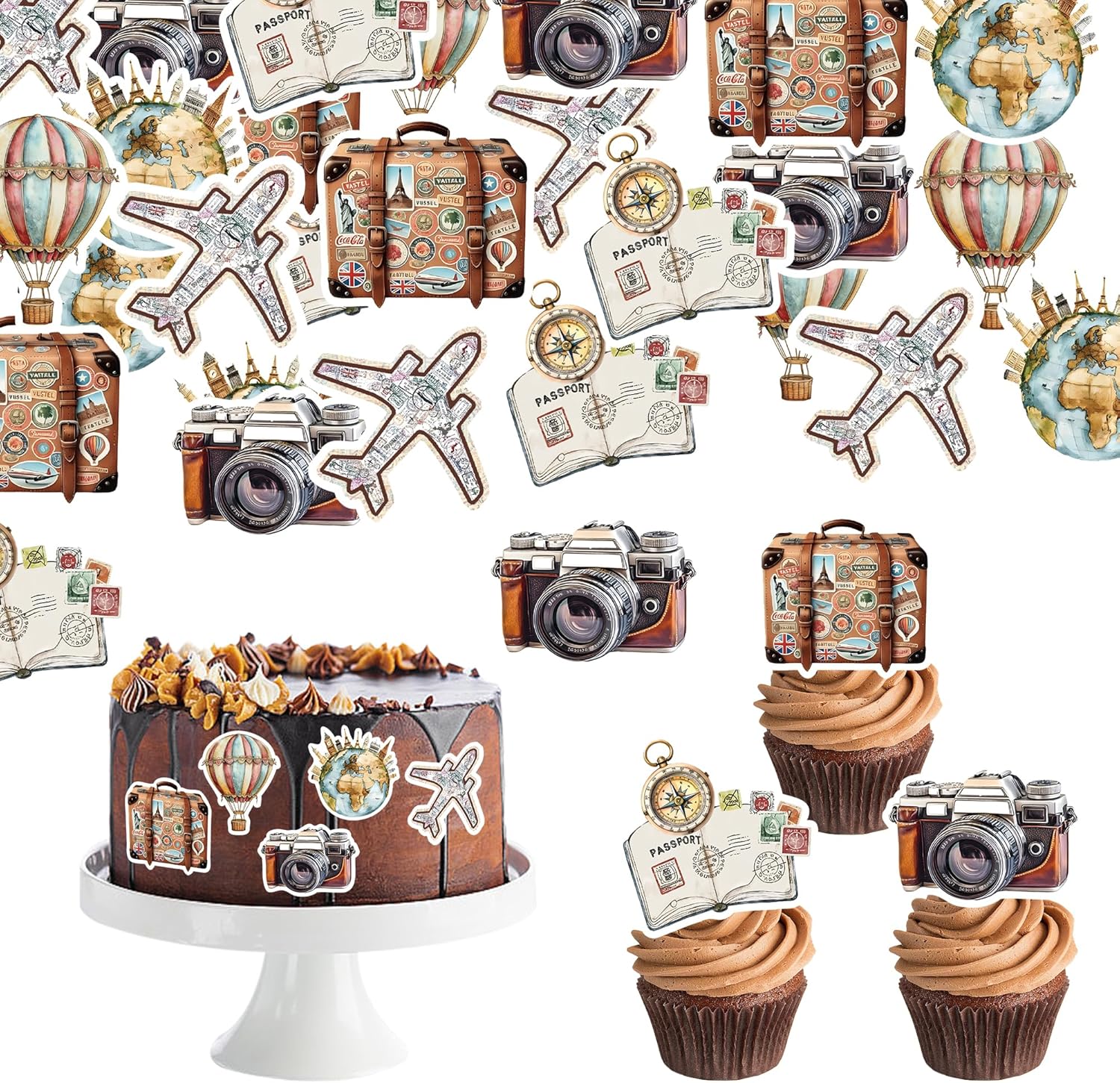 48PCS Edible Over The Hill Cupcake Toppers Wafer Paper Happy Retirement Party Cake Decorations Picks for Retirement Theme Farewell Birthday Party Supplies