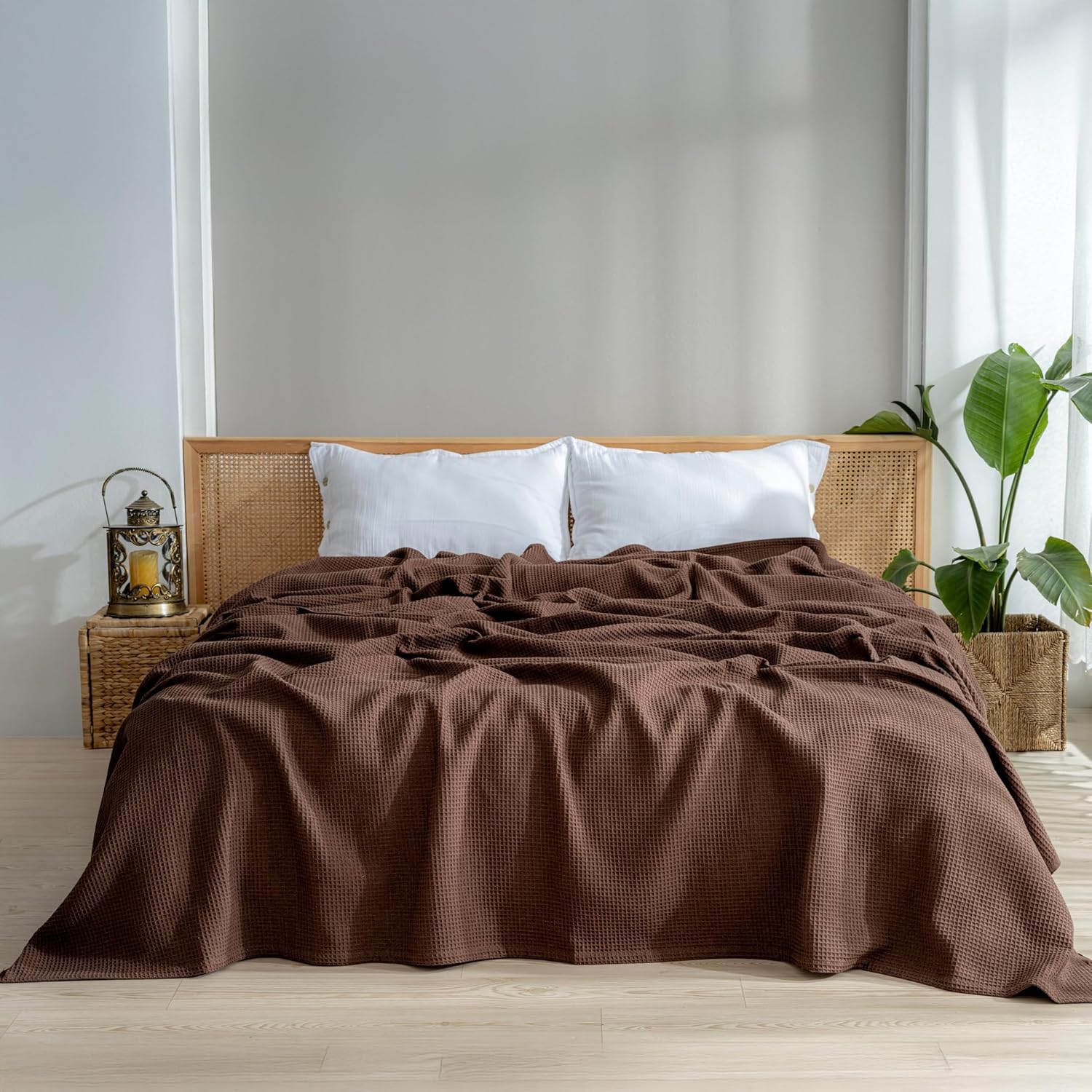 100% Turkish Cotton Waffle Blanket Twin - Cozy, Airy, Lightweight Summer Throw Blankets - Made in Turkiye, (Dark Brown Blanket, Twin Size 70" x 90" inch)