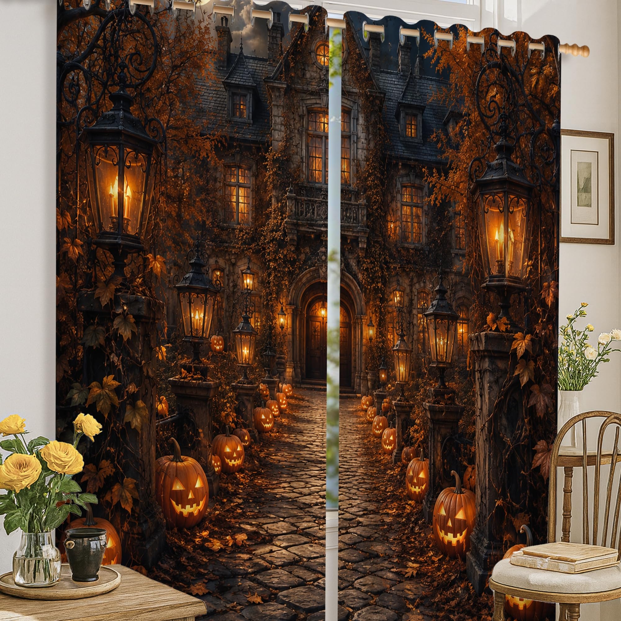 Rideaux occultants pour chambre à coucher bloquant la lumière extérieure avec style gothique
