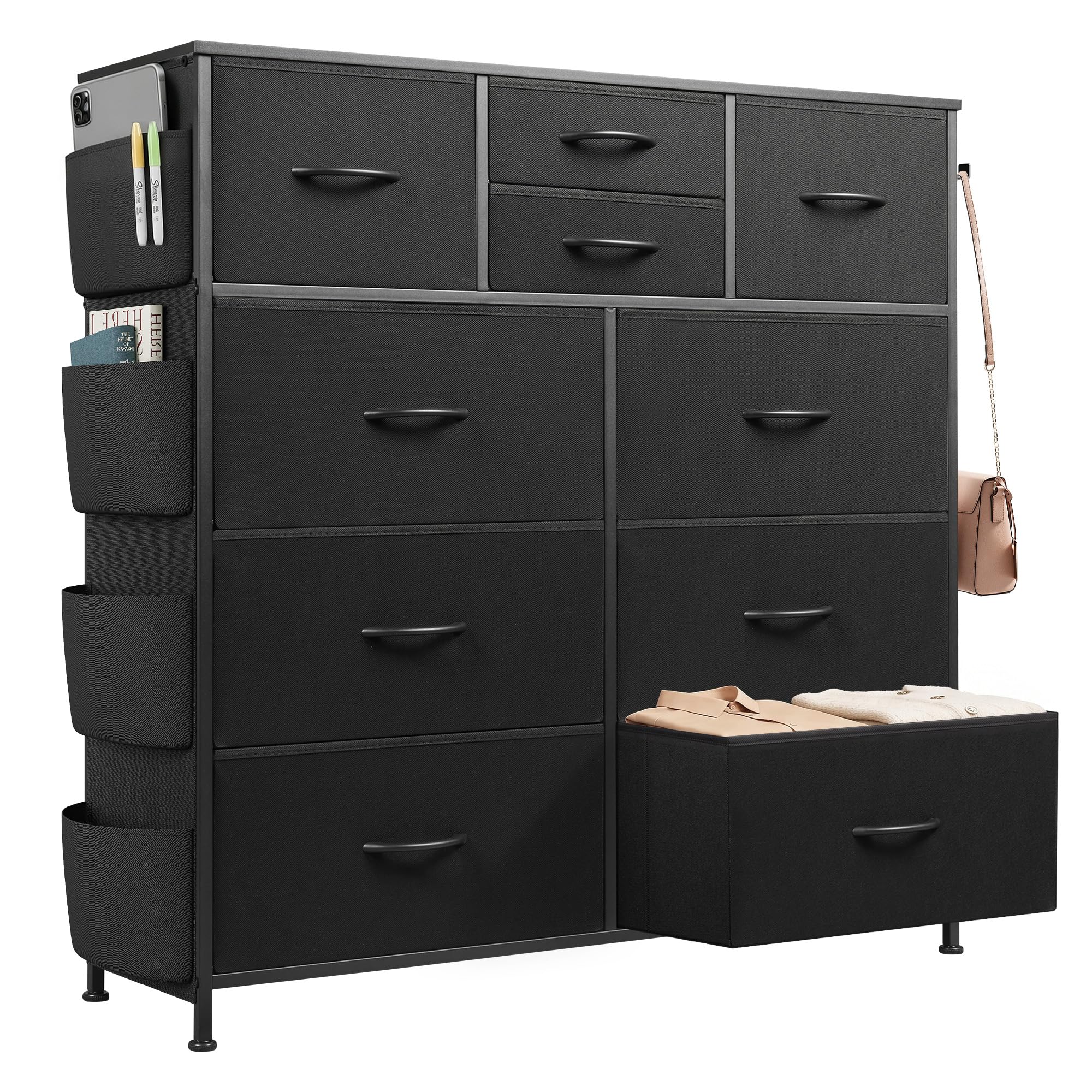 Amazon.com: WLIVE 10 Drawer Black Fabric Dresser for Bedroom, Side