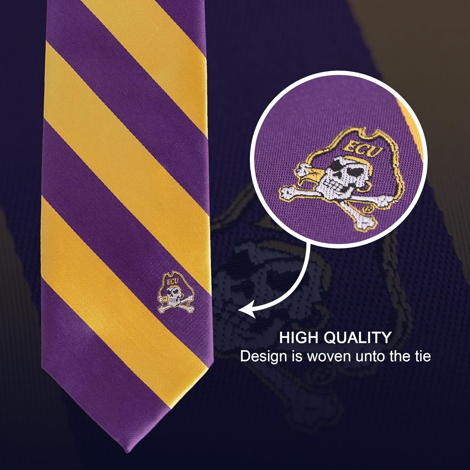 Desert Cactus East Carolina University Neck Tie ECU Pirates 100% Polyester Necktie with Logo, Officially Licensed - Image 2