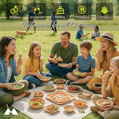 Miniatura 5 de Tazón cuadrado de hoja de palma de 4 pulgadas (50 piezas) cuenco desechable de bambú como paquete de fiesta, cuencos compostables y biodegradables