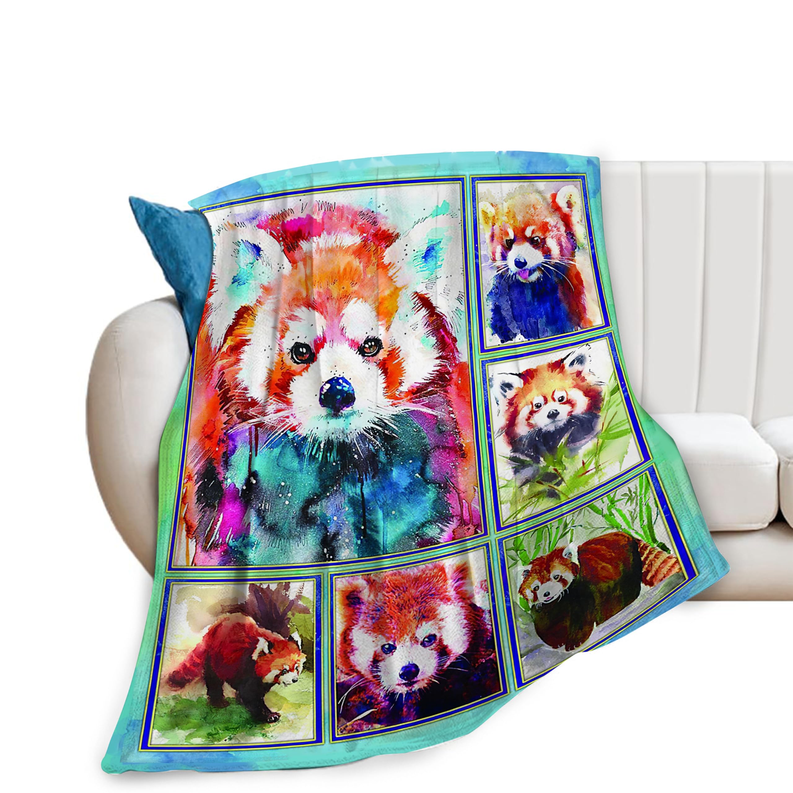 Red Panda Blanket Colorful Lesser Panda Blankets Gifts for Girls Woman Boys Kids Bear Lover Throw Blanket Soft Warm Fleece Flannel Plush Blankets for Bed Sofa Couch 40