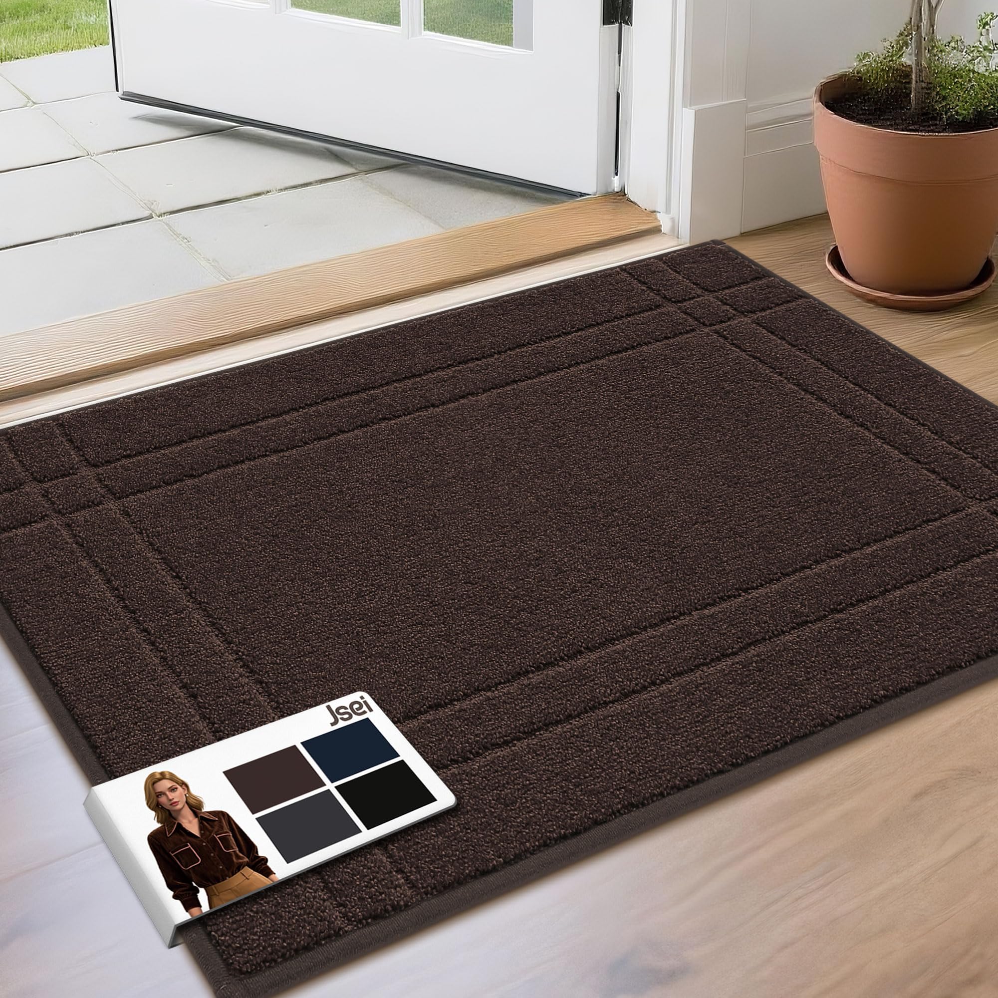JSEI Indoor Doormat, Dirt Trapper Washable Door Mat, 60 x 90 cm Brown