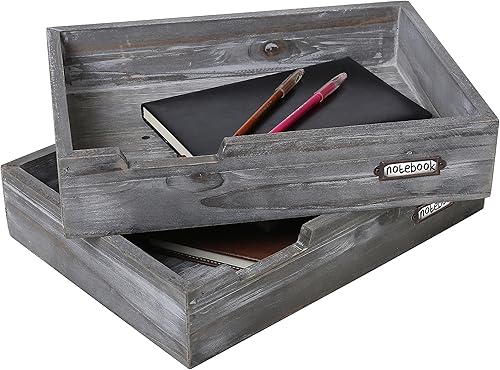 Juego de 2 bandejas de papel para documentos de escritorio de oficina de madera gris ceniza, apilables, organizador de archivos multiusos decorativo