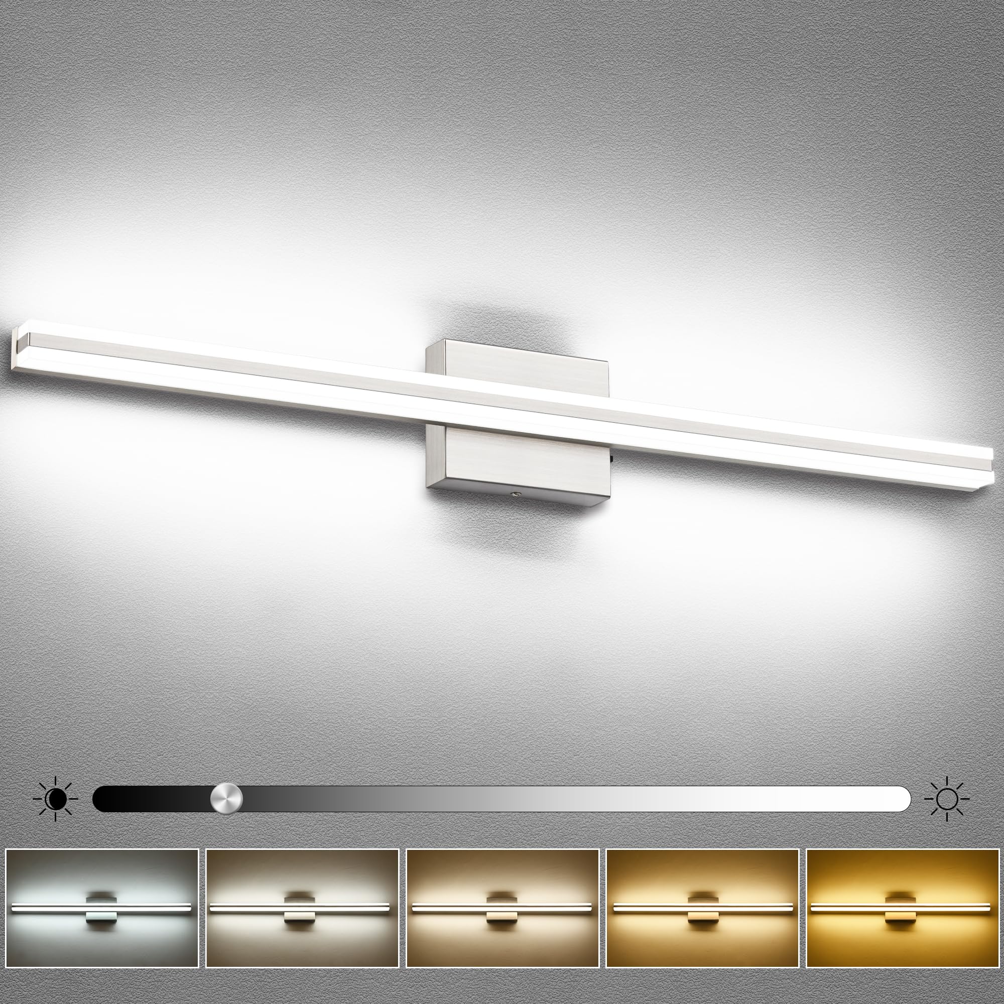 SOLFART Vanity Lights for Bathroom Brush Nickel Modern 32 Inches Bathroom Light Fixtures 5CCT LED Wall Lights
