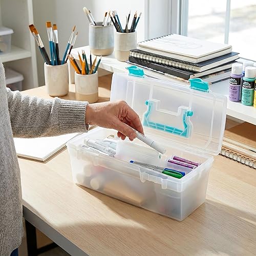 Miniatura 6 de ArtBin 6937AG Essentials contenedor con bandeja extraíble, organizador portátil de arte y manualidades con asa y bandeja, transparente/aguamarina