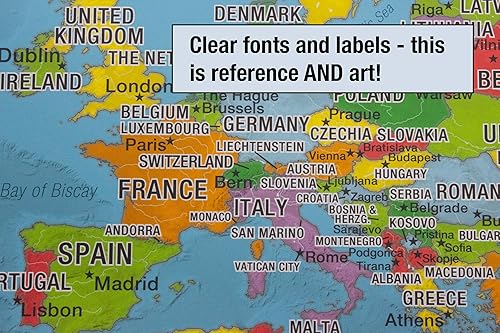 Miniatura 4 de Póster de mapa académico del mundo laminado | Versión educativa de la escuela primaria | Etiquetas grandes fáciles de leer | 36 pulgadas x 24