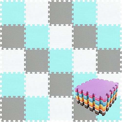 Vista 90 de qqpp Alfombrillas de espuma de rompecabezas de goma EVA con 18 azulejos entrelazados - Alfombra de juego para bebé para jugar Esterilla