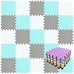 qqpp EVA Rubber 18 Tiles Interlocking Puzzle Foam Floor Mats - Baby Play Mat for Playing | Exercise Mat for Home Workout. White, Green, Gray. QC-AHLb18N