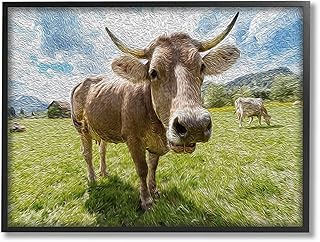 Stupell Industries Fish-Eye Swirled Look Cows in a Pasture Painting Black Framed Wall Art, 24 x 30, Multi-Color