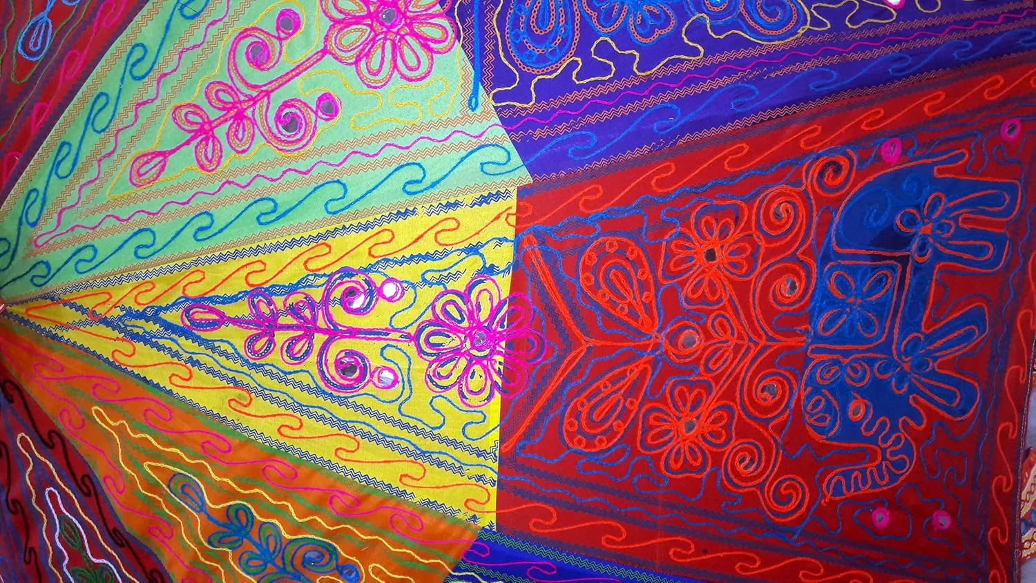 Atrecative Indian Hippie Multi Colored Beach Umbrella Wedding Umbrellas Sun Umbrella Embroidery Outdoor Patio Boho Parasol (Multi color Elephant)