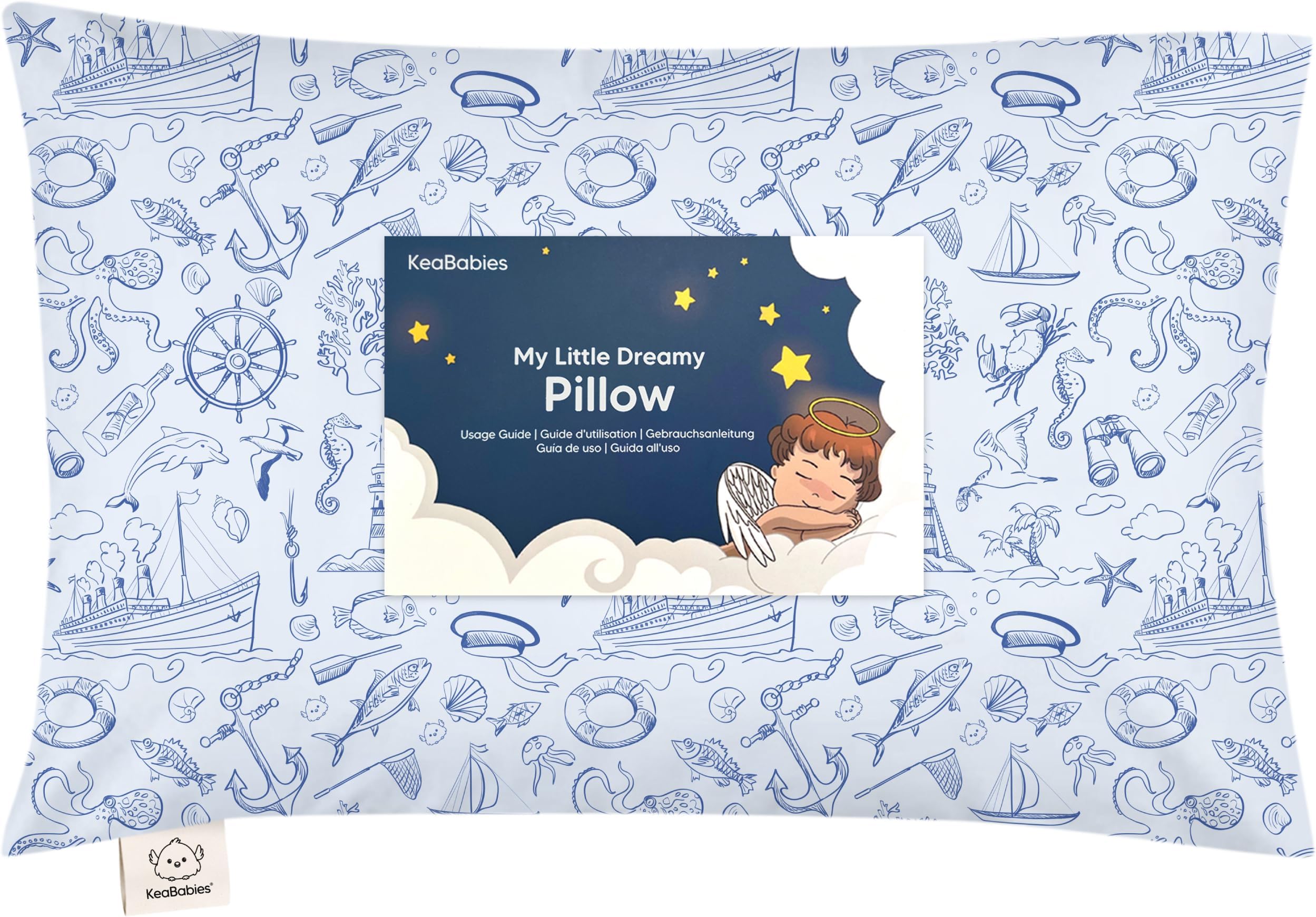 Toddler Pillow with Pillowcase - 13x18 My Little Dreamy Pillow - Organic Cotton Toddler Pillows for Sleeping, Kids Pillow, Travel Pillows for Sleeping, Mini Pillow, Toddler Bed Pillows (Nautical)