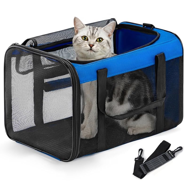 Caixa de Transporte Flexível para Cães e Gatos Conlun com Tela Respirável, Azul, 43,18 x 27,94 x 27,94 cm