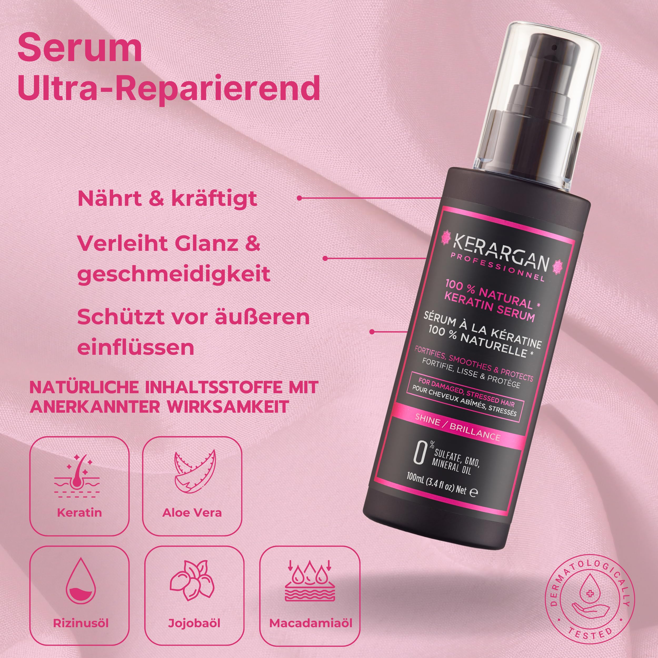 KERARGAN - Keratin 6er Haarpflege-Set Komplett - 3x500ml+100ml+350ml+250ml | Shampoo, Conditioner, Haarmaske, Haarserum, Leave-in Pflege und Kopfhautpeeling, komplette Reparaturroutine