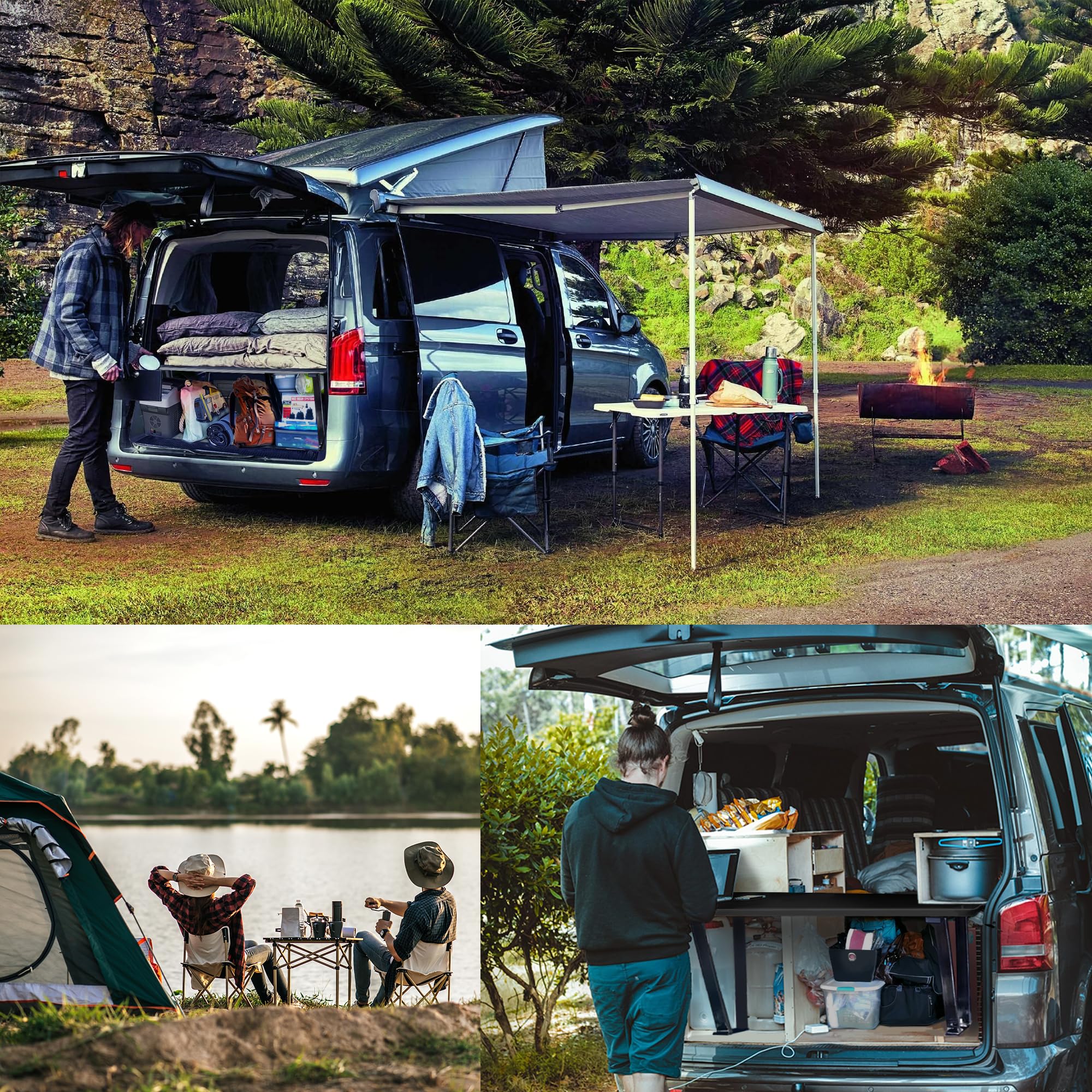 CHROMEMASTER - Compatible con VW T5 2003-2015 Multivan - Cama Plegable para Coche, Extensión de la Cama Multiflexboard para Caravana, Cama de Camping, Estantería, Mesa - Accesorio para la Caravana
