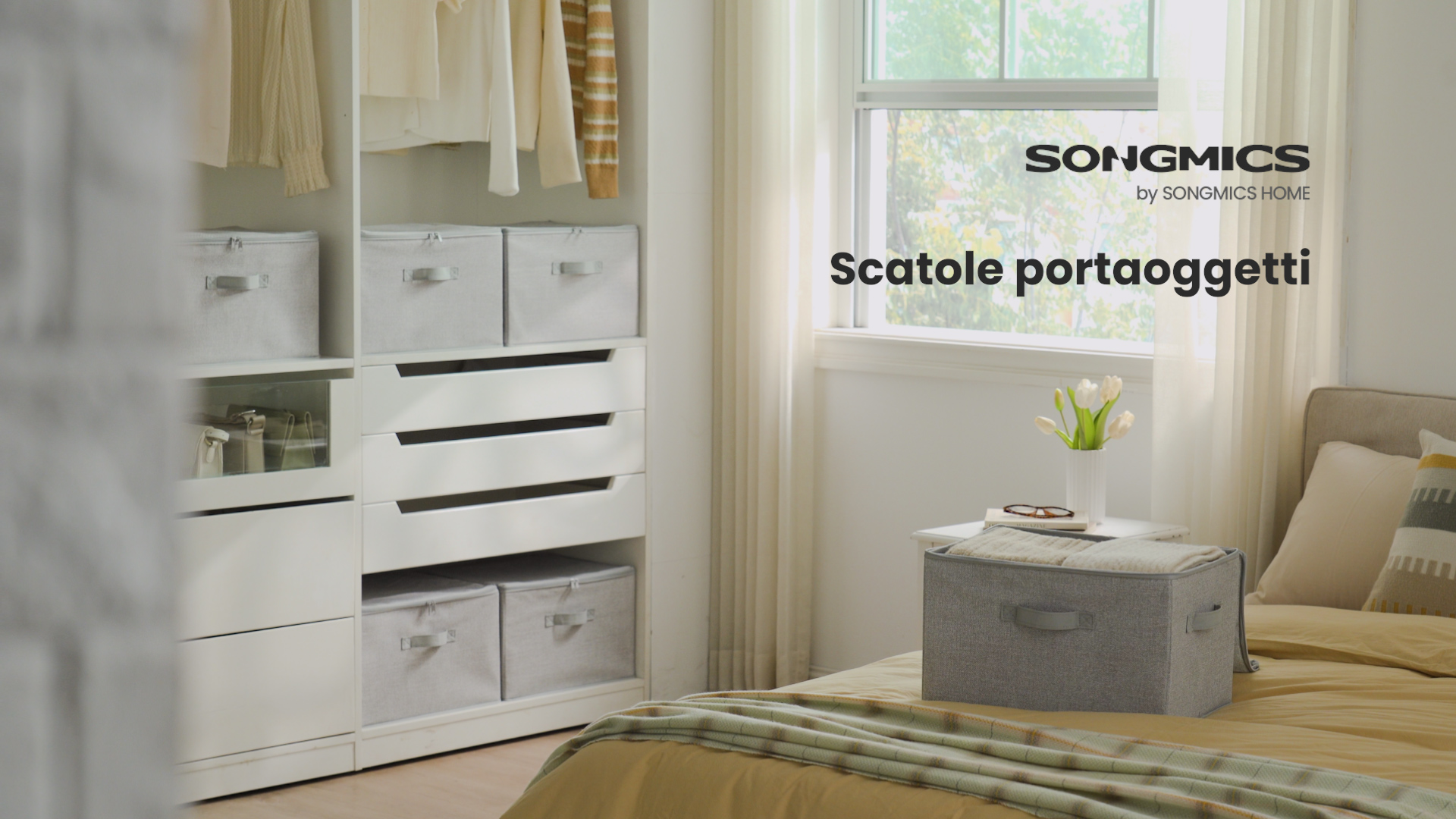Univivi 4 Scatole Portaoggetti Pieghevoli Con Coperchio 43x30x30cm - Contenitori In Tessuto Grigio Con Finestra, Per Armadio E Casa