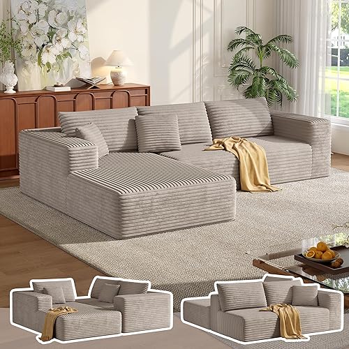 Miniatura 16 de MoonSpeak Sofá modular sin hueso de 133 pulgadas para sala de estar, moderno sofá modular con asiento profundo, sofá cama tapizado con 2 otomanas