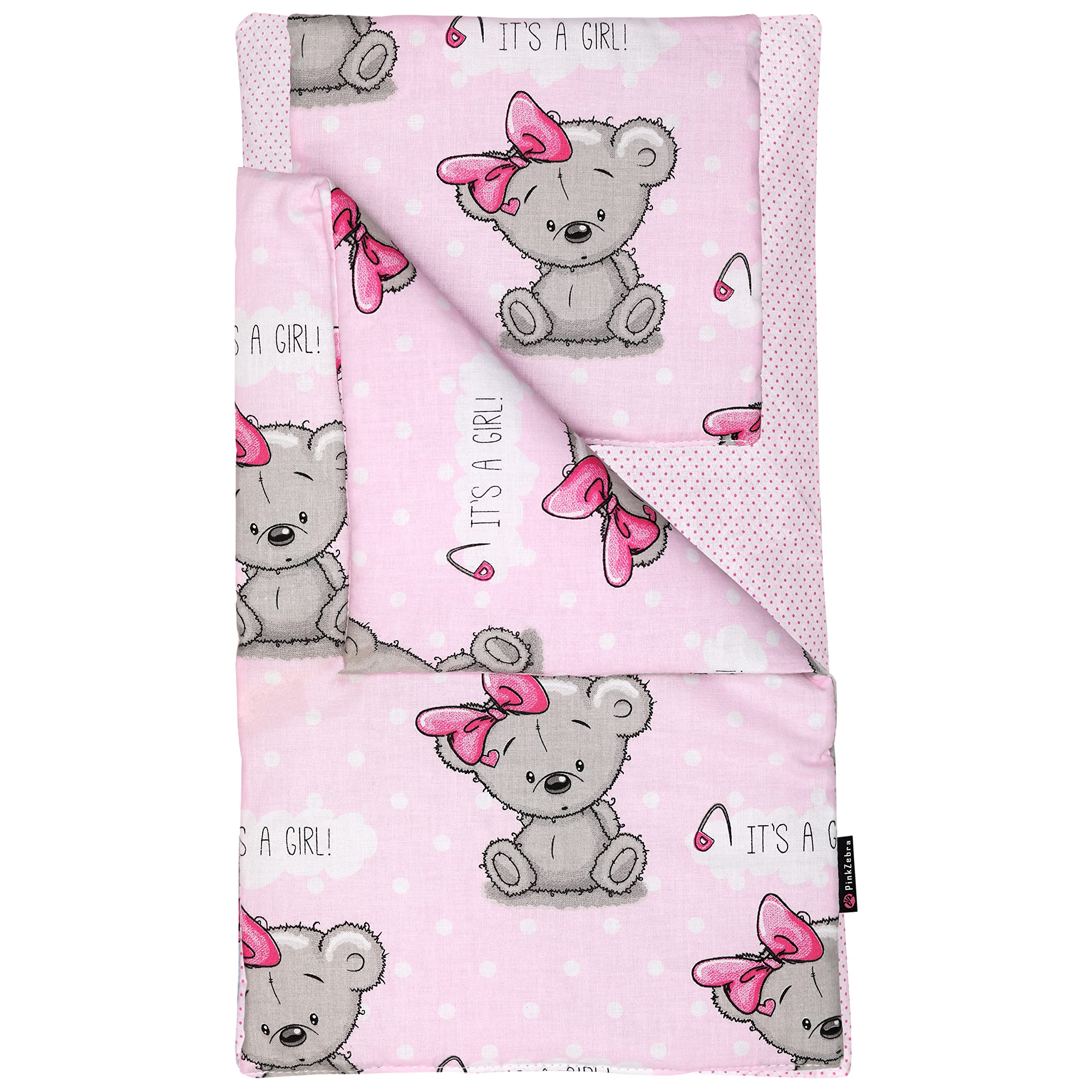 PinkZebra Set di 3 pezzi di biancheria da letto per bambole, coperta + cuscino + materasso, fino a 43 cm, per carrozzina di bambola, per letto di bambola, It's A Girl