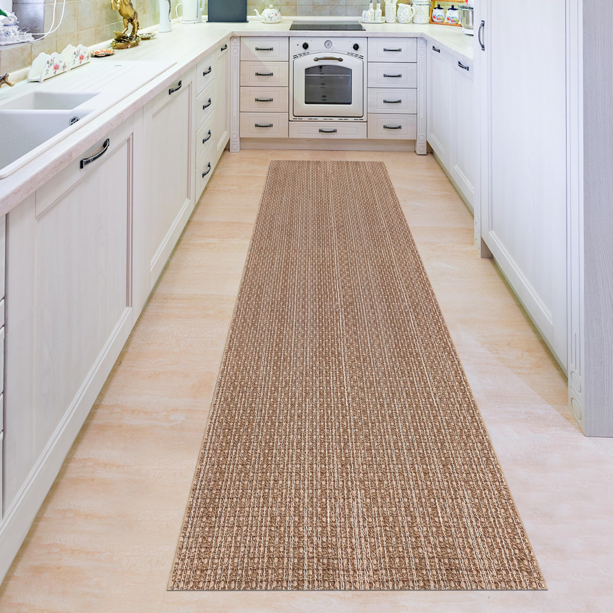 Fixseed Hallway Runner Rug Braided Rugs 3'x10' Brown Long Cotton Washable Rug Runner for Kitchen/Doorway/Bedroom/Bathroom/Living Room/Laundry/Indoor
