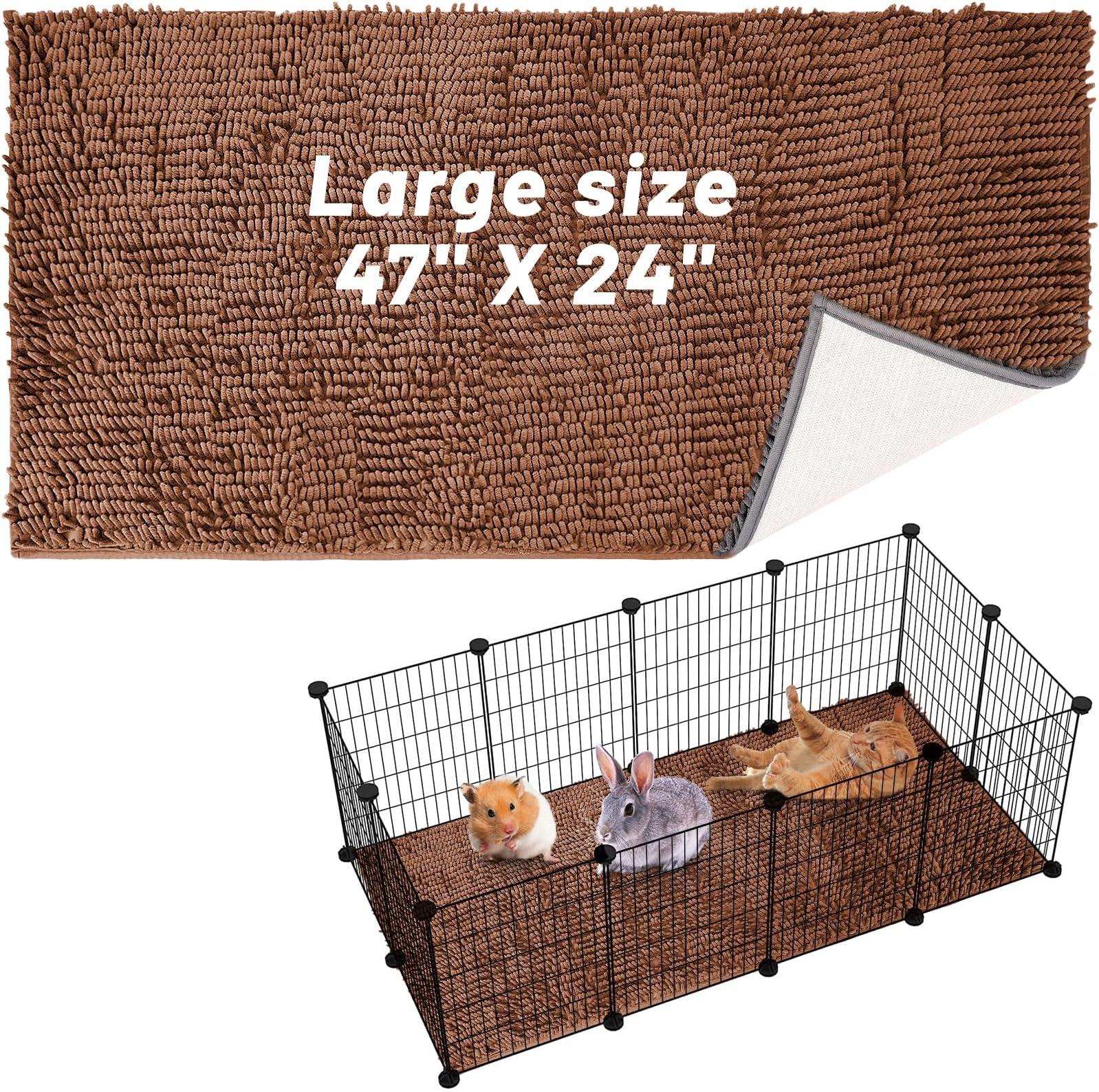 UNIFAMILY47" × 24" Guinea Pig Cage Liner, Brown Washable Guinea Pig Bedding Pads, Absorbent Cage Liner Reusable Fleece Rabbit Cage Pee Pad Sleeping Mat for Pet Cage (Brown)