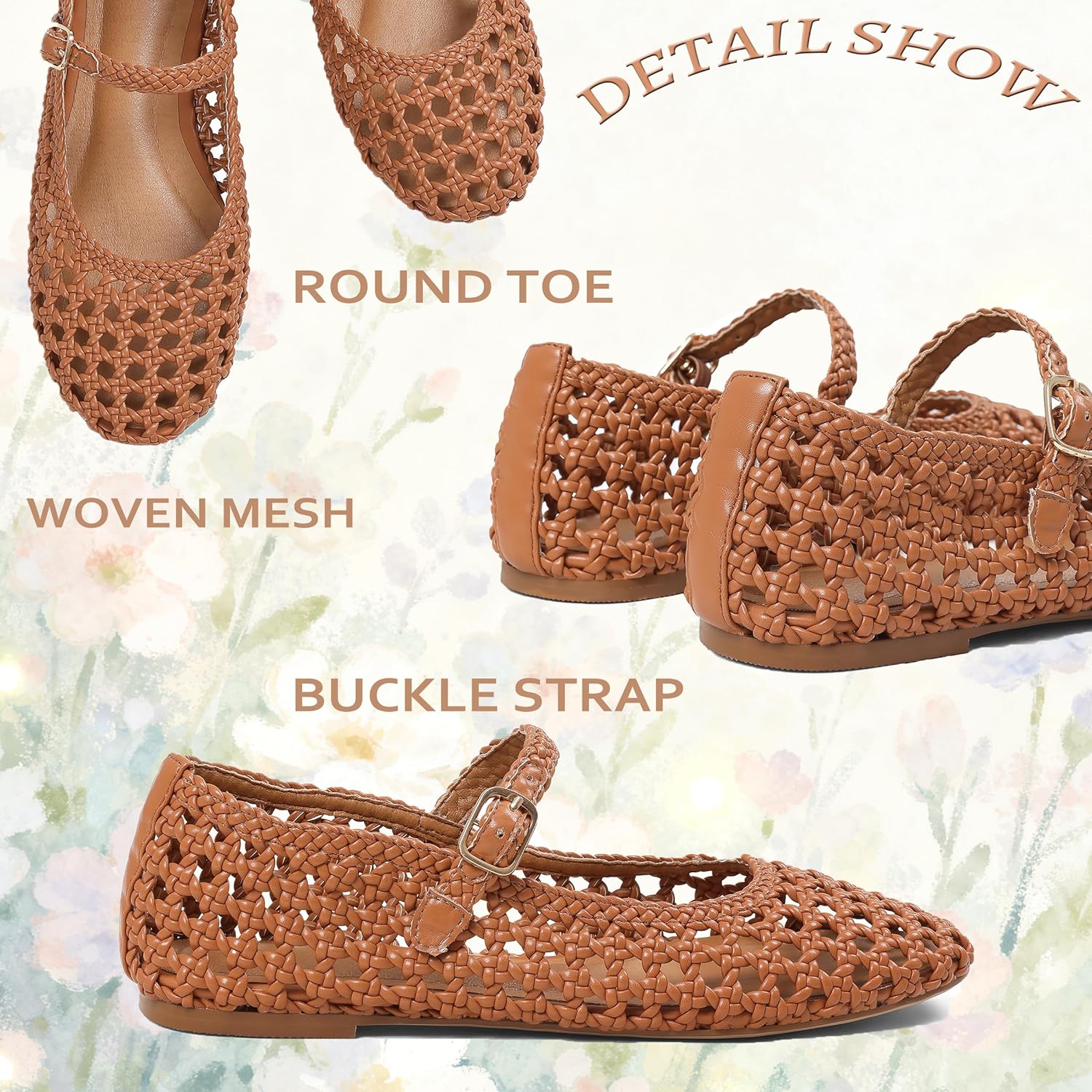 Woven Ballet Flats for Women Round Toe Mesh Flats Buckle Strap Flat Shoes Comfortable Mary Jane Dressy Mesh Shoes Casual Ballerina Mary Janes - Image 5