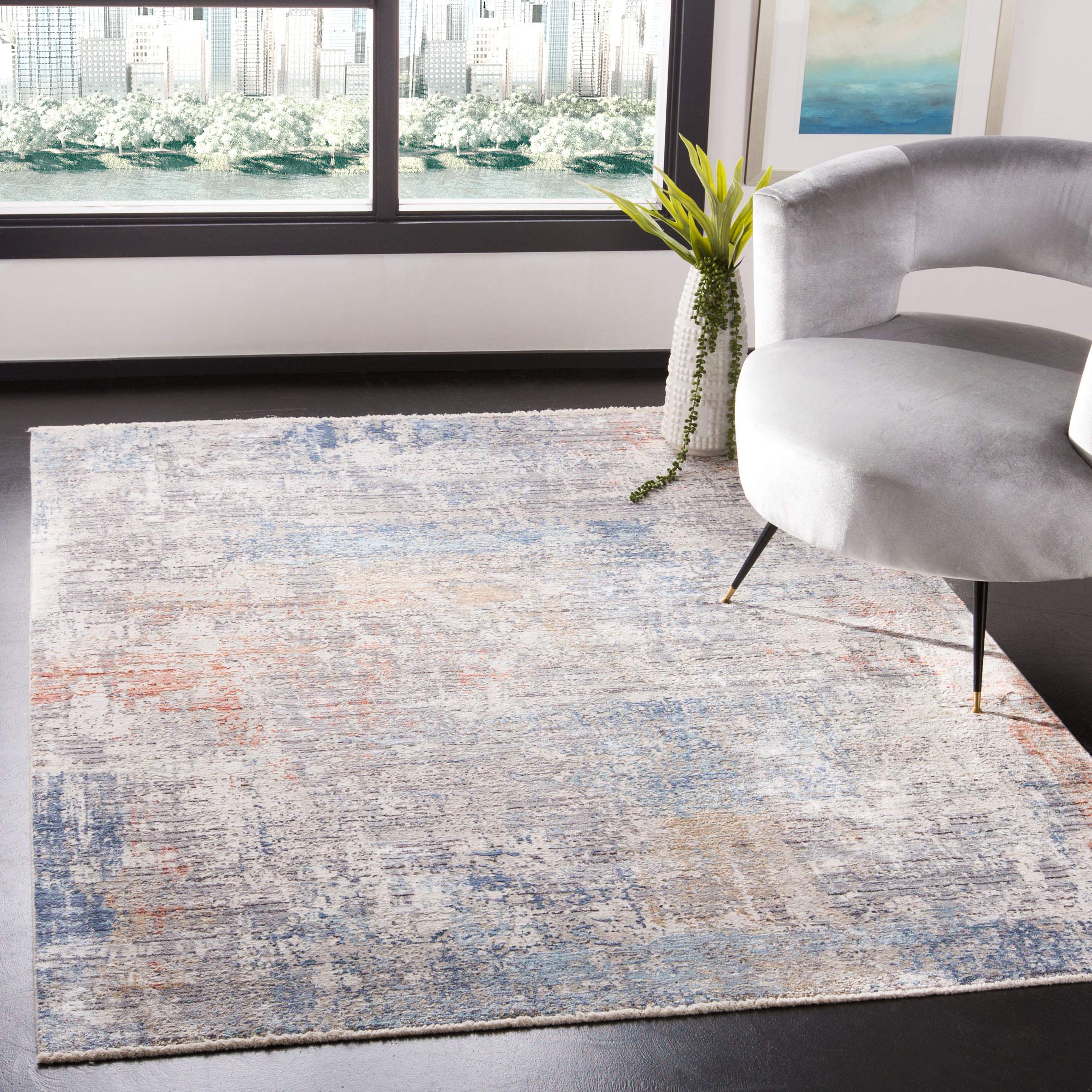 Tapis gris et bleu de salon moderne 122x183 cm chic | Dream Safavieh