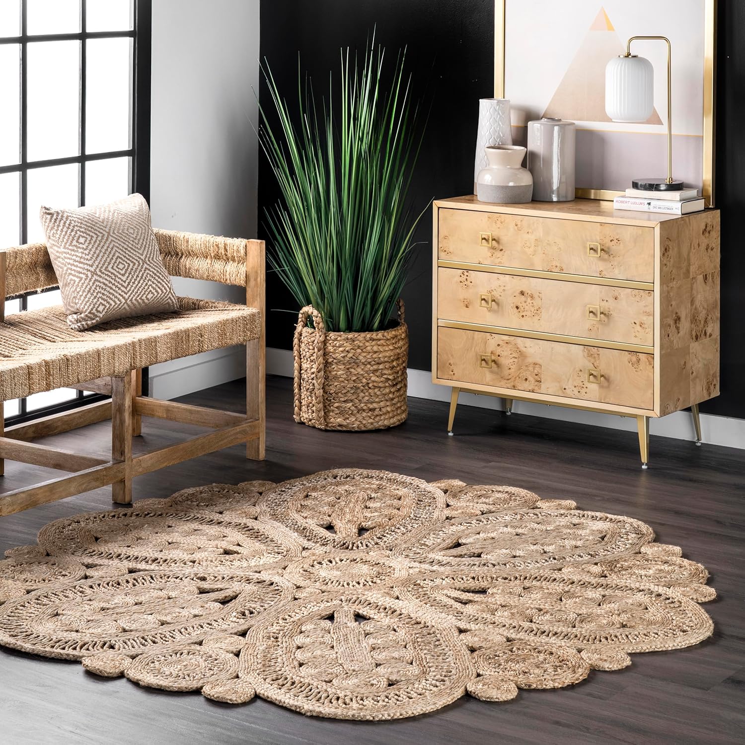 nuLOOM Bree Floral Braided Jute Accent Rug, 4' Round, Natural Bree Natural 4' (Round)