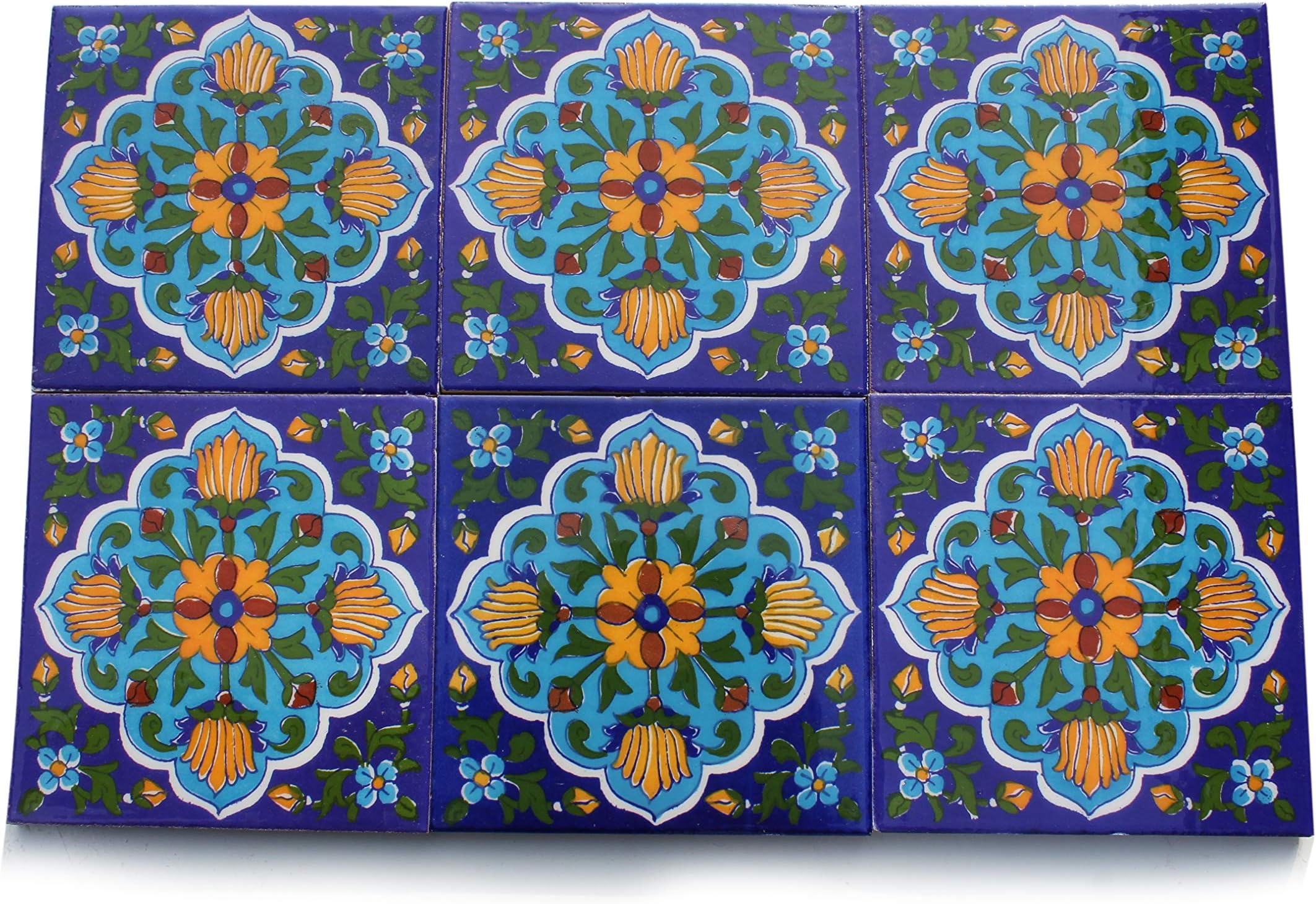 Home Decorative Floral Showroom Ceramic Mosaic Wall Handmade Kitchen Washroom, Furniture Tile Tabletop Interior Exterior Floor Wall Tile 5 x 5 Inch (Multi)