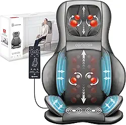 COMFIER Cadeira massageadora com calor, massageador de pescoço Shiatsu nas costas portátil com compressão e enrolamento, almofada de cadeira de massagem para costas inteiras, pescoço e ombros, dor no