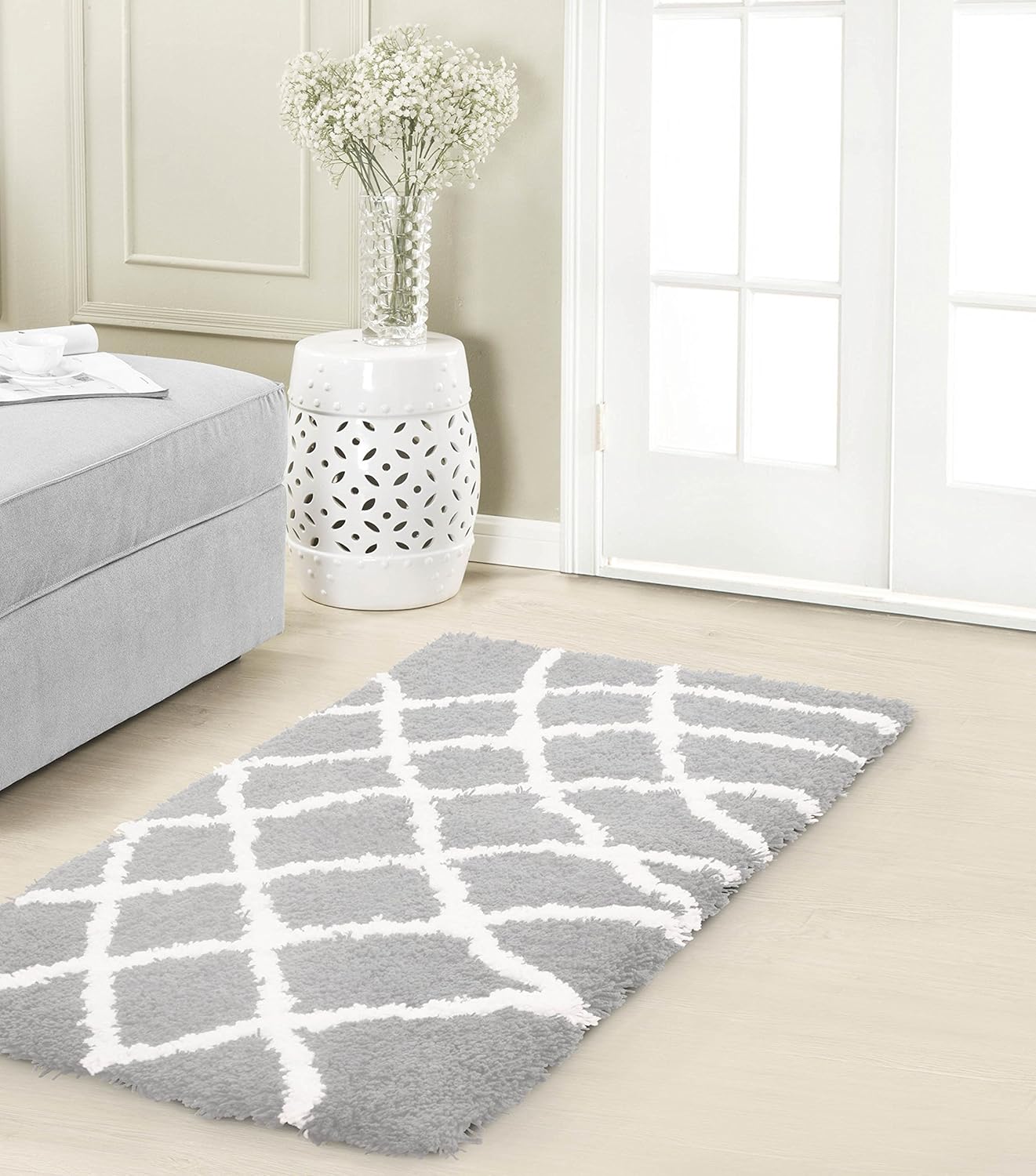 Vista Living Diamond Chunky Shag Accent Rug, 24x36, Grey/White