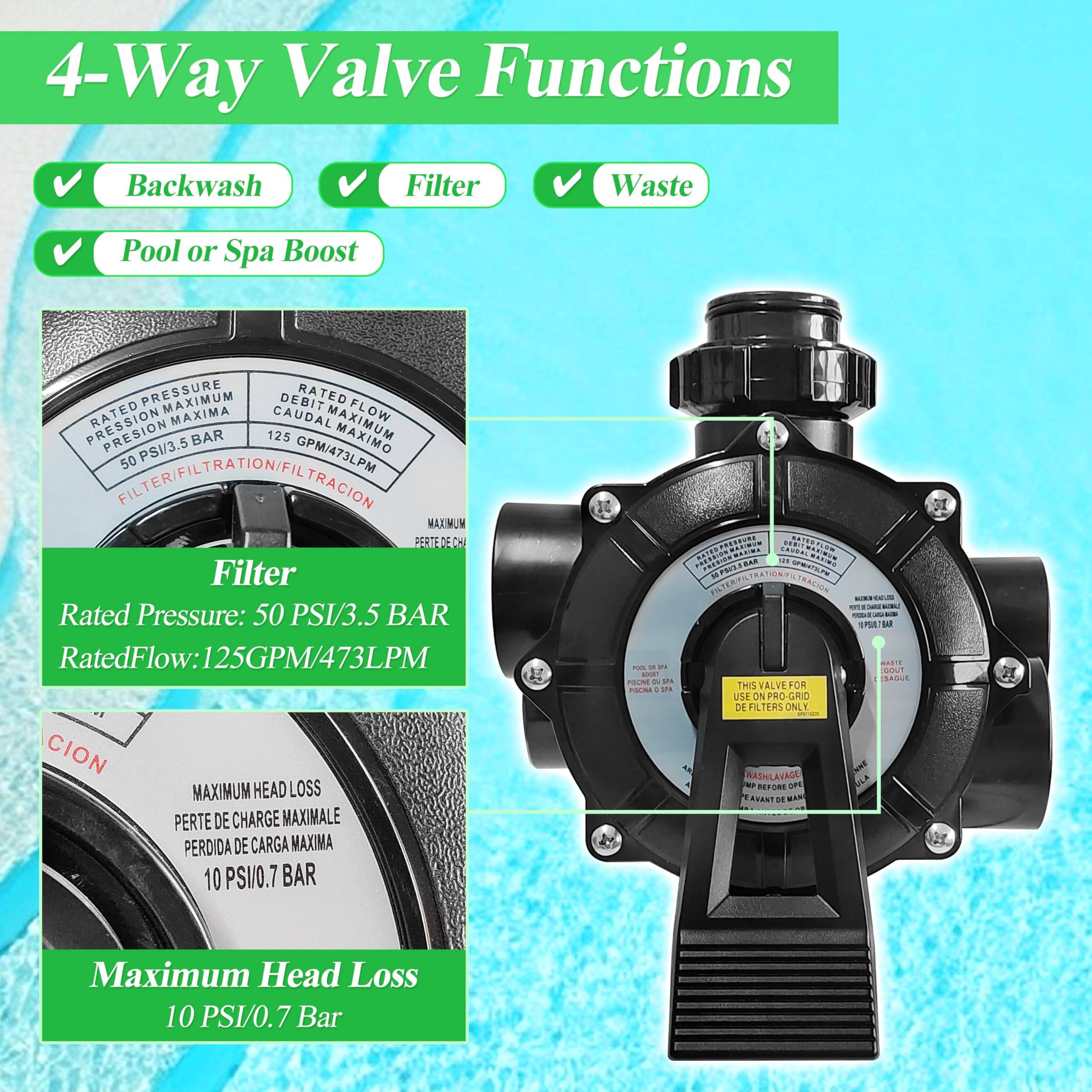 SP0740DE - Conjunto de válvula de repuesto para Hayward compatible con filtro D.E. Válvula SKT de 4 vías de 5 cm