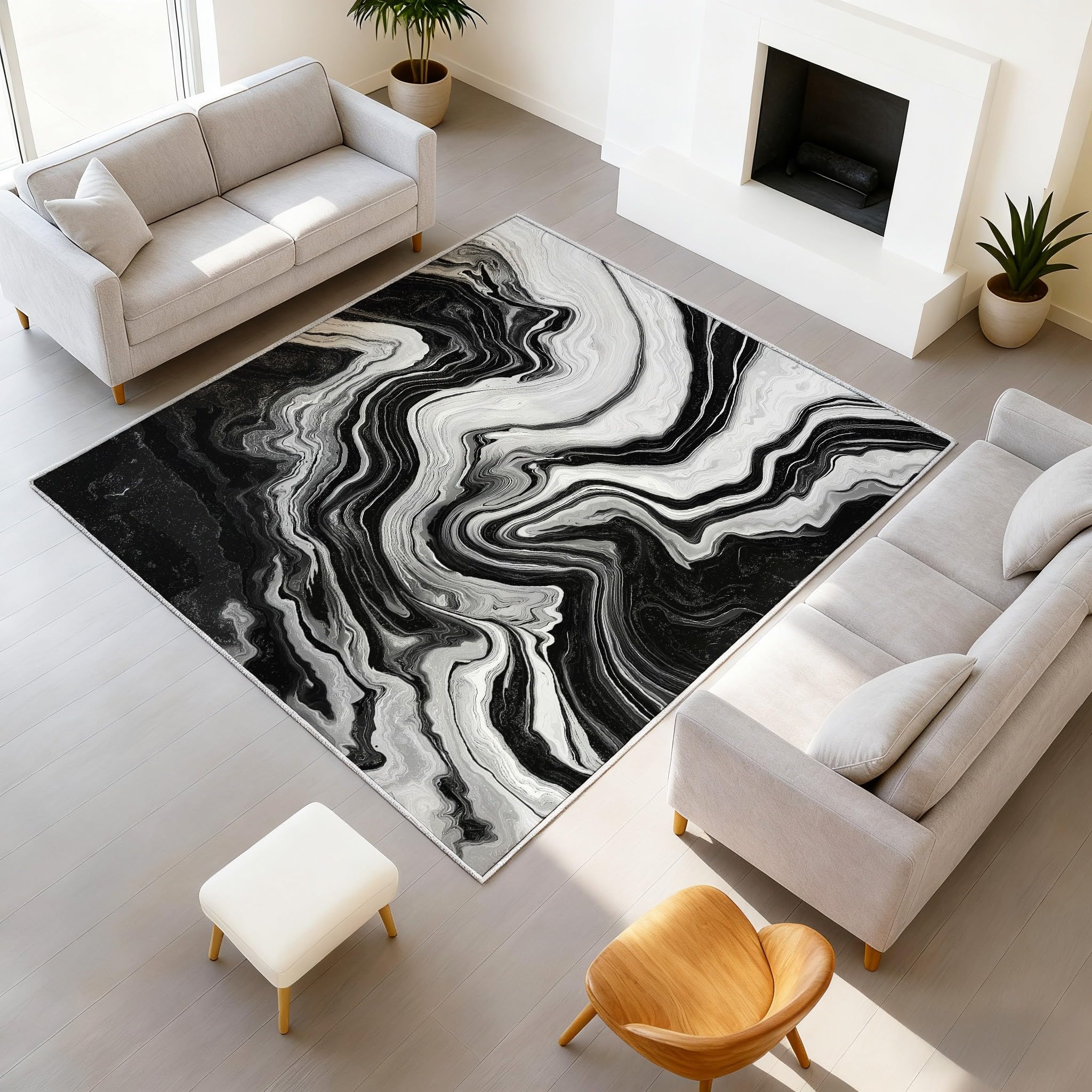 Generisch Dywan abstrakcyjny, płynny dywan, psychodeliczny, nowoczesny, łatwy w pielęgnacji, czarno-biały, marmurowy dywan i tylna strona TPR, 60 x 90 cm, do wejścia, mata pod drzwi