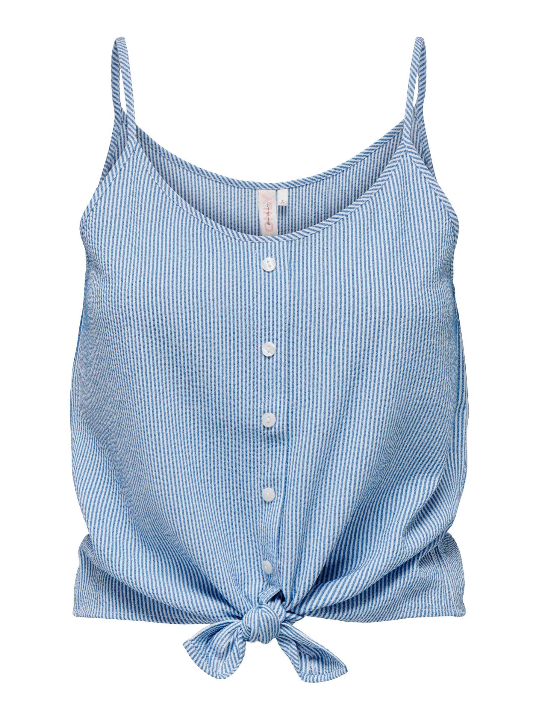 ONLY Women's Onllecey Sl Knot Singlet Noos WVN Top, Cloud Dancer/Stripes: Medium Blue., S