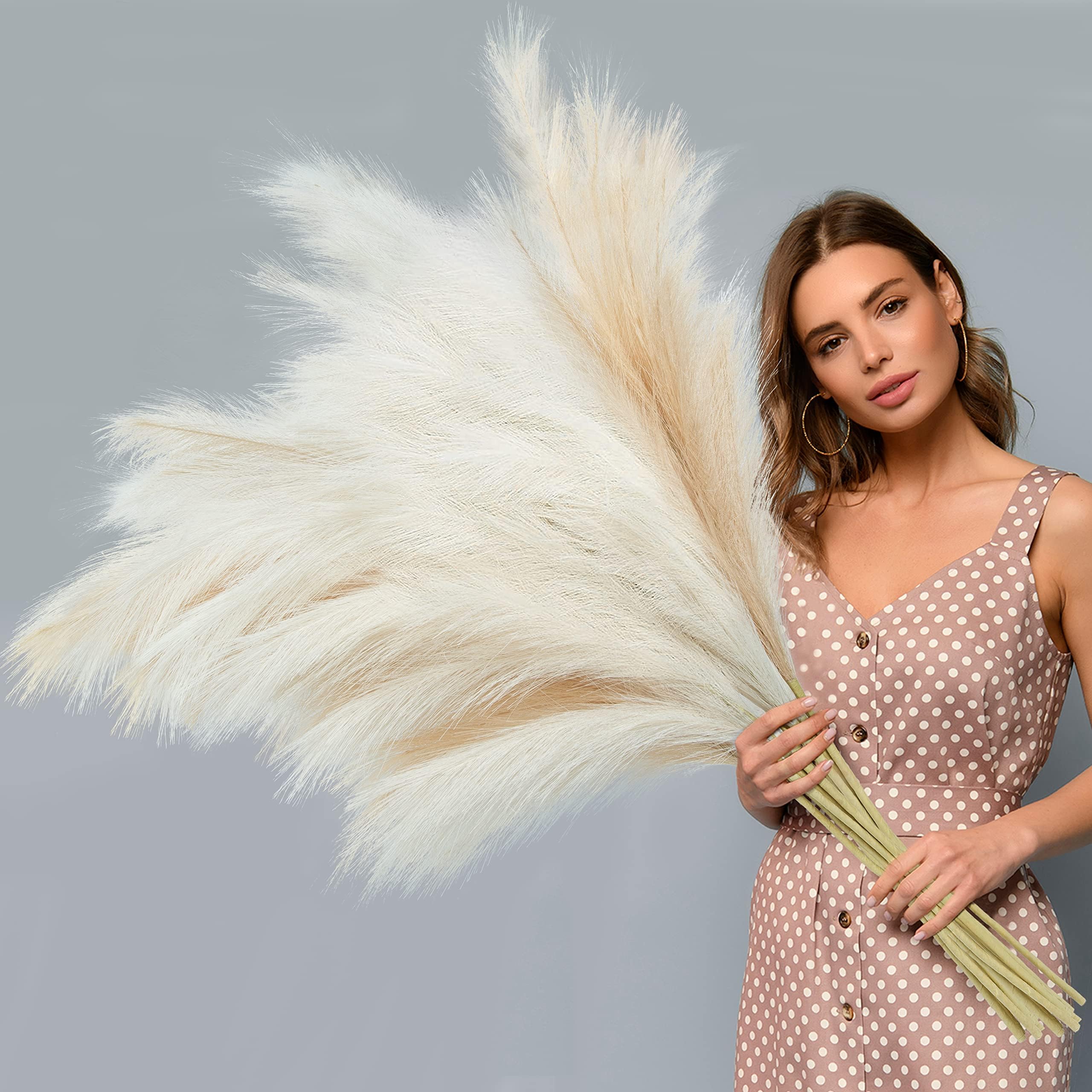 BlueCloudy 4 Stems Pampas Grass 120cm Large Artificial Plants Tall Fake Feathers for Floor Standing Vases Indoor Boho Home Decor for Living Room Wedding Decorative Accessories