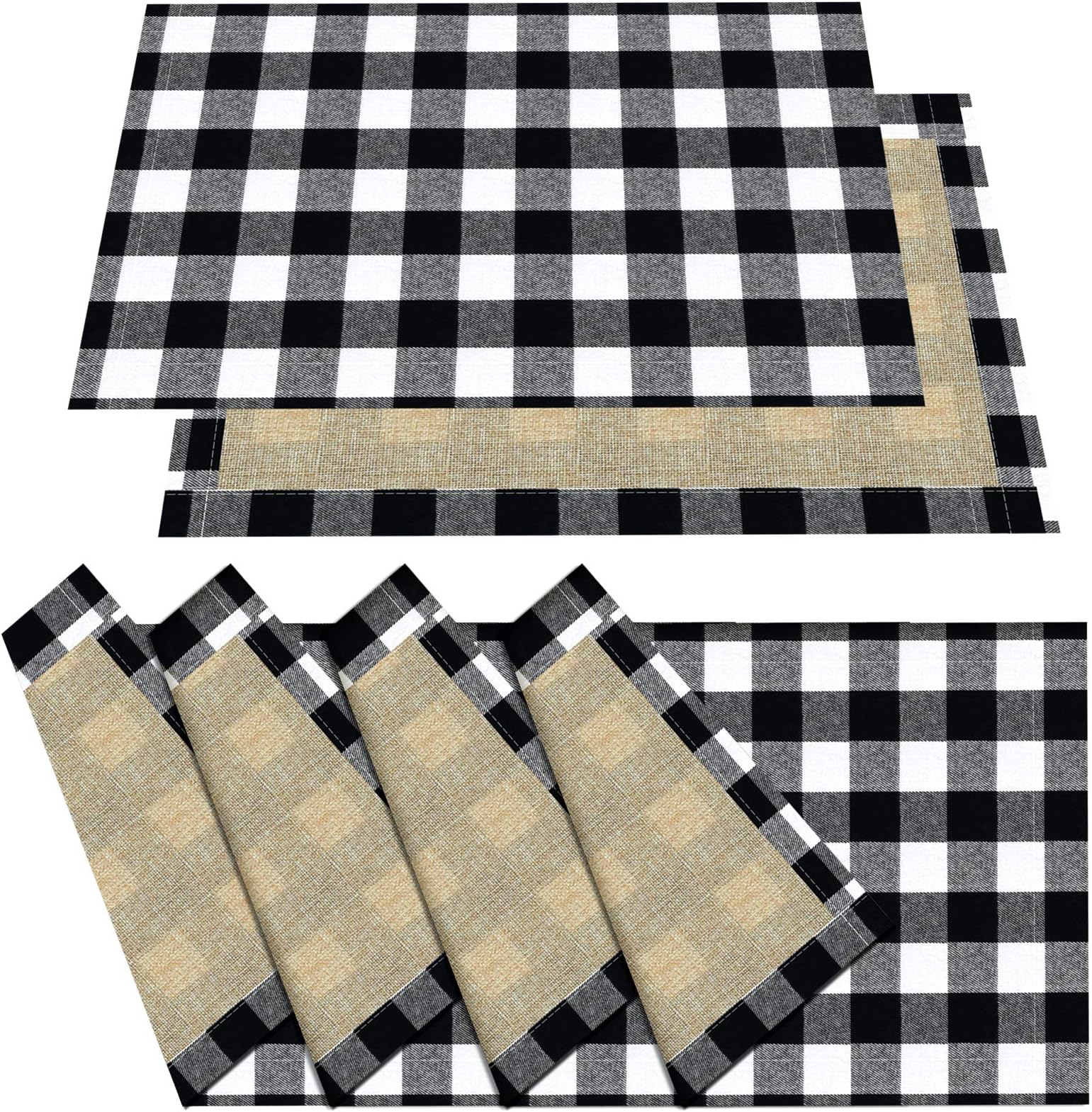 White Chess Placemats Set of 4 Black and White Small