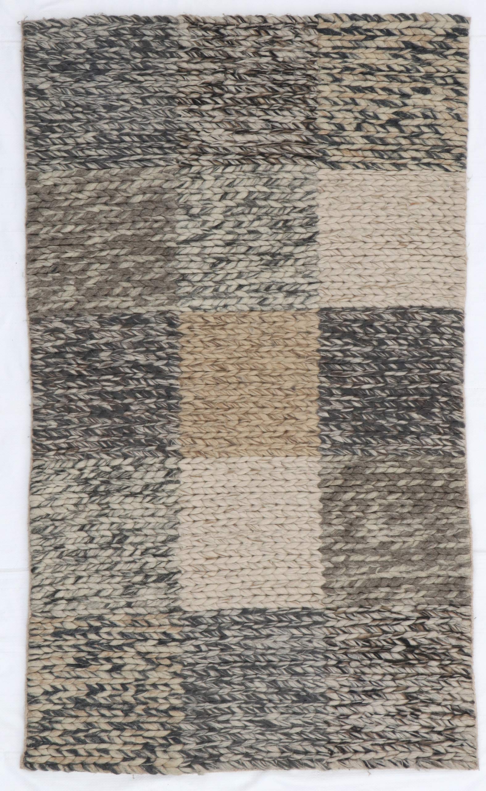 Rug Cart Traditional Hand Woven Braided Patch Woolen Rug Carpet Classic Floor Area Rug (3x5) for Home and Office Décor