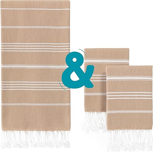 Miniatura 1 de WETCAT Paquete Toalla de baño turca (38 x 71) y toallas de mano turcas (20 x 30, juego de 2) - 100% algodón, prelavadas para una sensación suave -