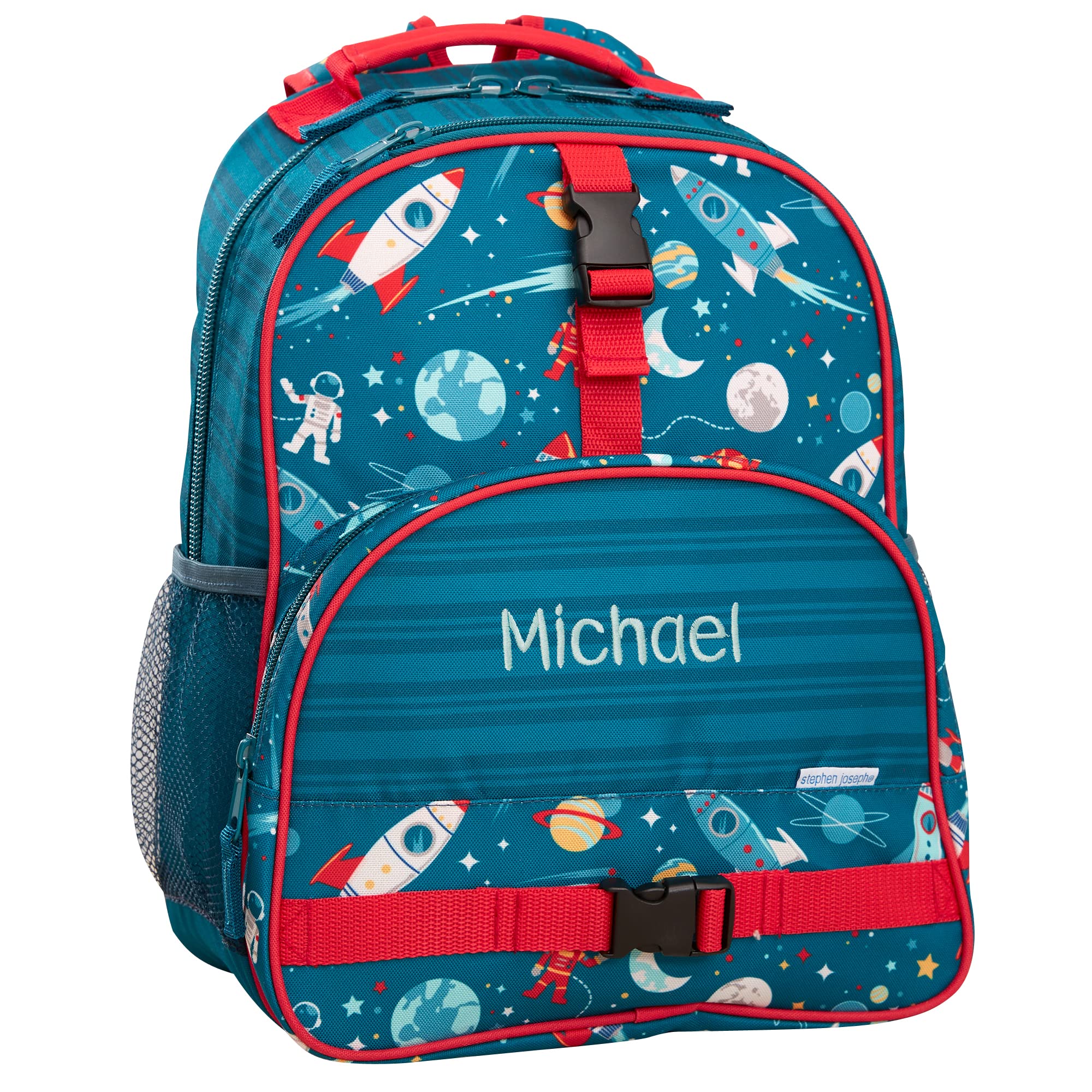 Personalization Universe Kids Backpack - Space Embroidered All Over Print by Stephen Joseph, Perfect for Boys and Girls, Customizable School Bag with
