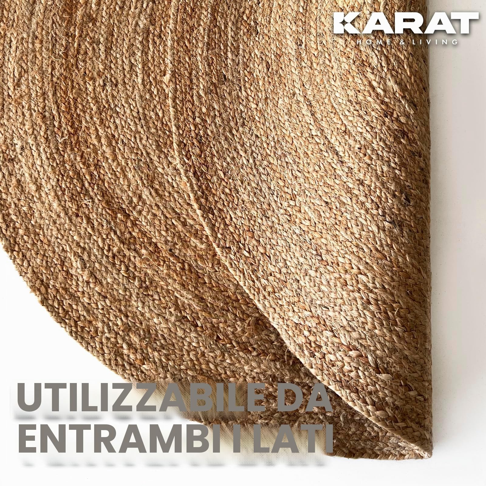KARAT Tappeto Rotondo in Iuta, in 100% Fibra Naturale, Intrecciato, Tappeto Naturale Intrecciato a Mano, per Cucina e Soggiorno, Robusto e Resistente agli Strappi, Ø 200 cm (Surat)