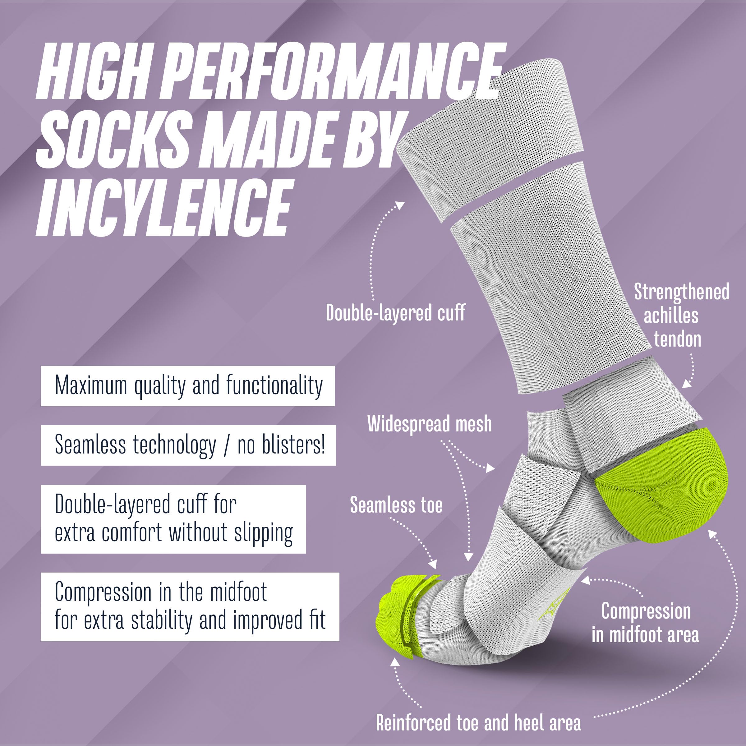 INCYLENCE Rennrad Socken Damen - Ultradünne Fahrradsocken mit leichter Kompression, Atmungsaktiv und glatter Zehennaht für Cycling, 1 Paar