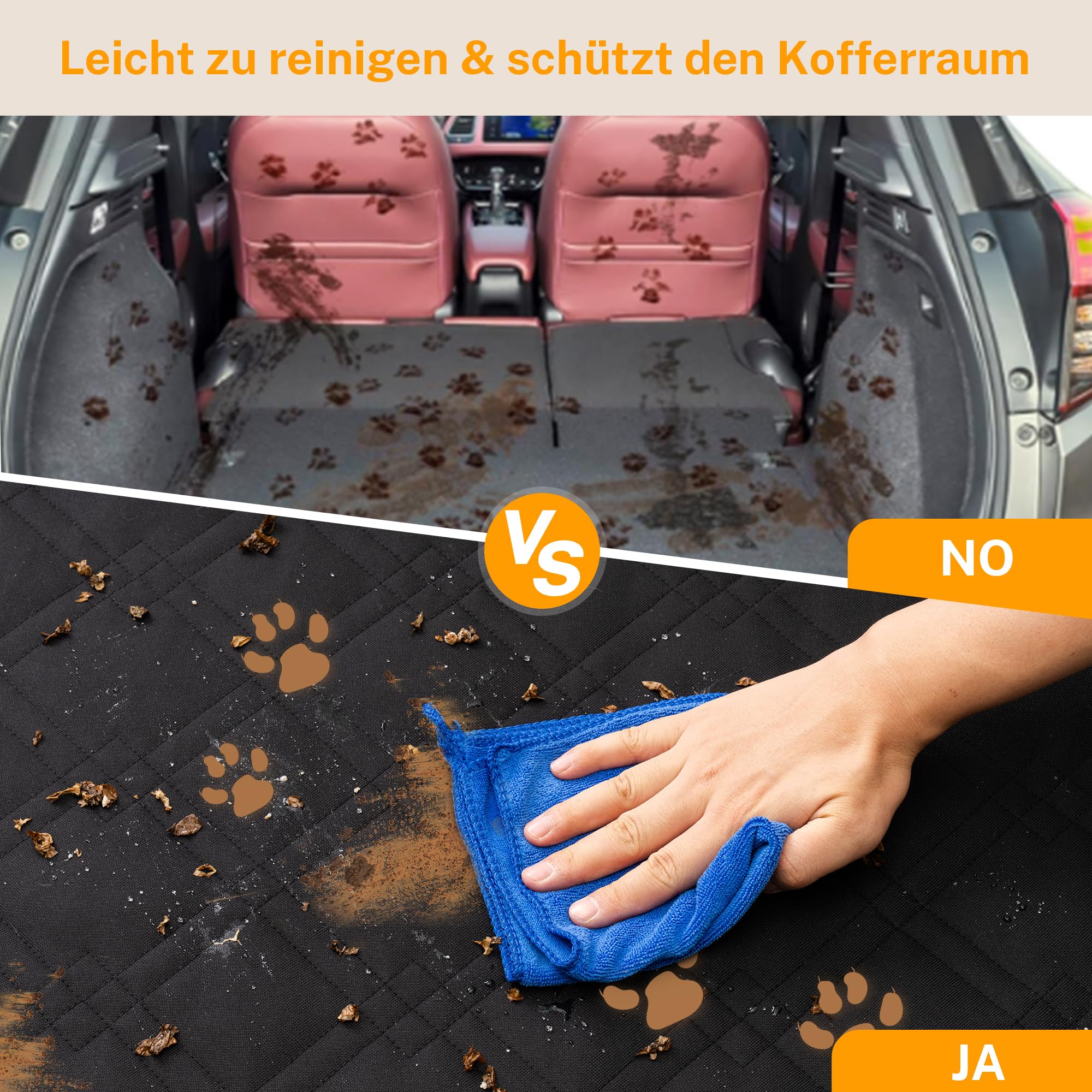 Kofferraumschutz Hund, Gesteppt & Robust mit Seitenschutz und Ladekantenschutz, wasserdichte Hundedecke Auto aus 600D Oxford, schützt vor Kratzern, Schmutz und Haaren, universell für SUV & Kombi