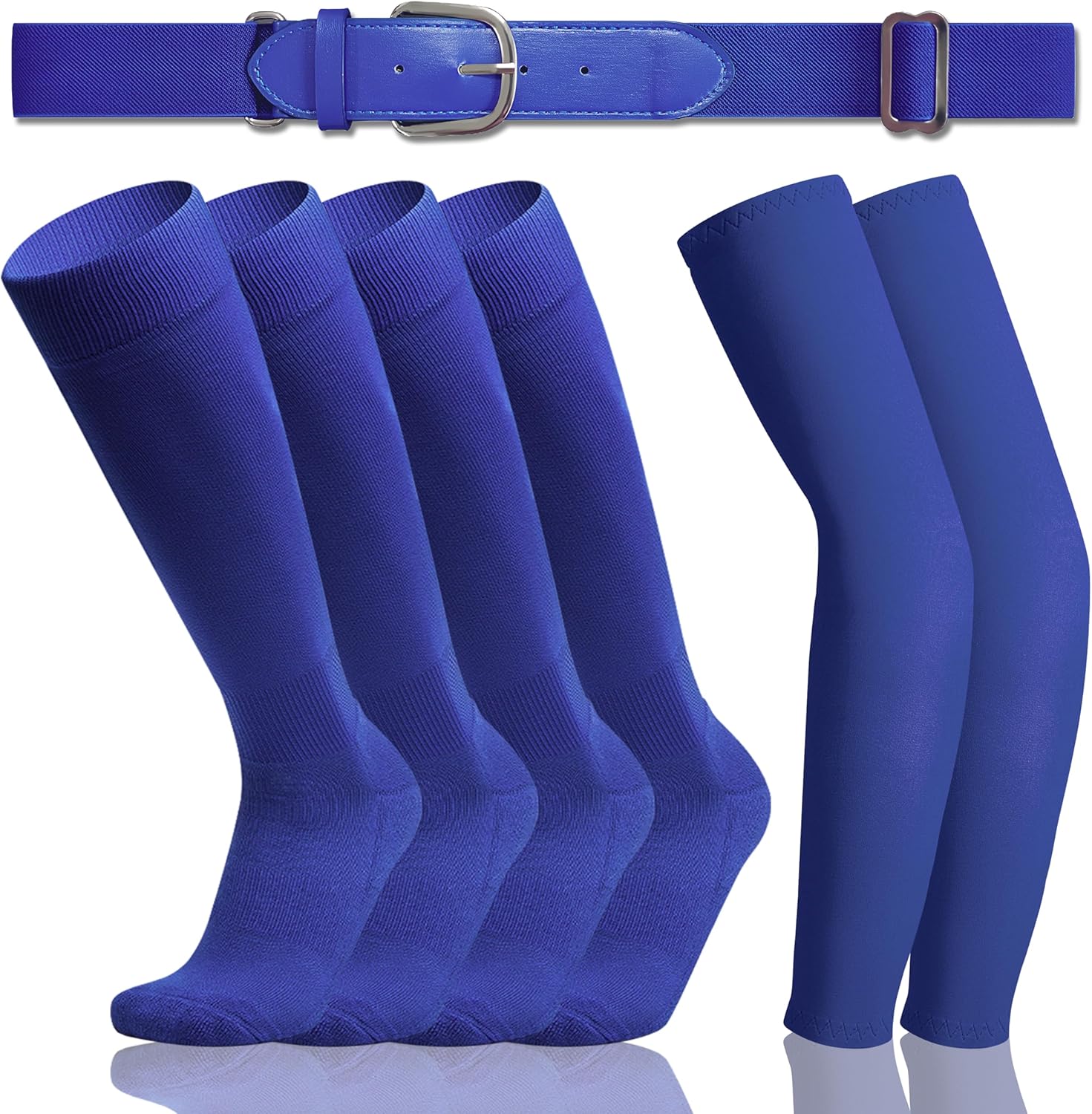2 Pair Youth Softball/Baseball Socks - 1 Baseball Belt and 1 Baseball Arm Sleeve Combo for Men and Boy Royal Blue Youth