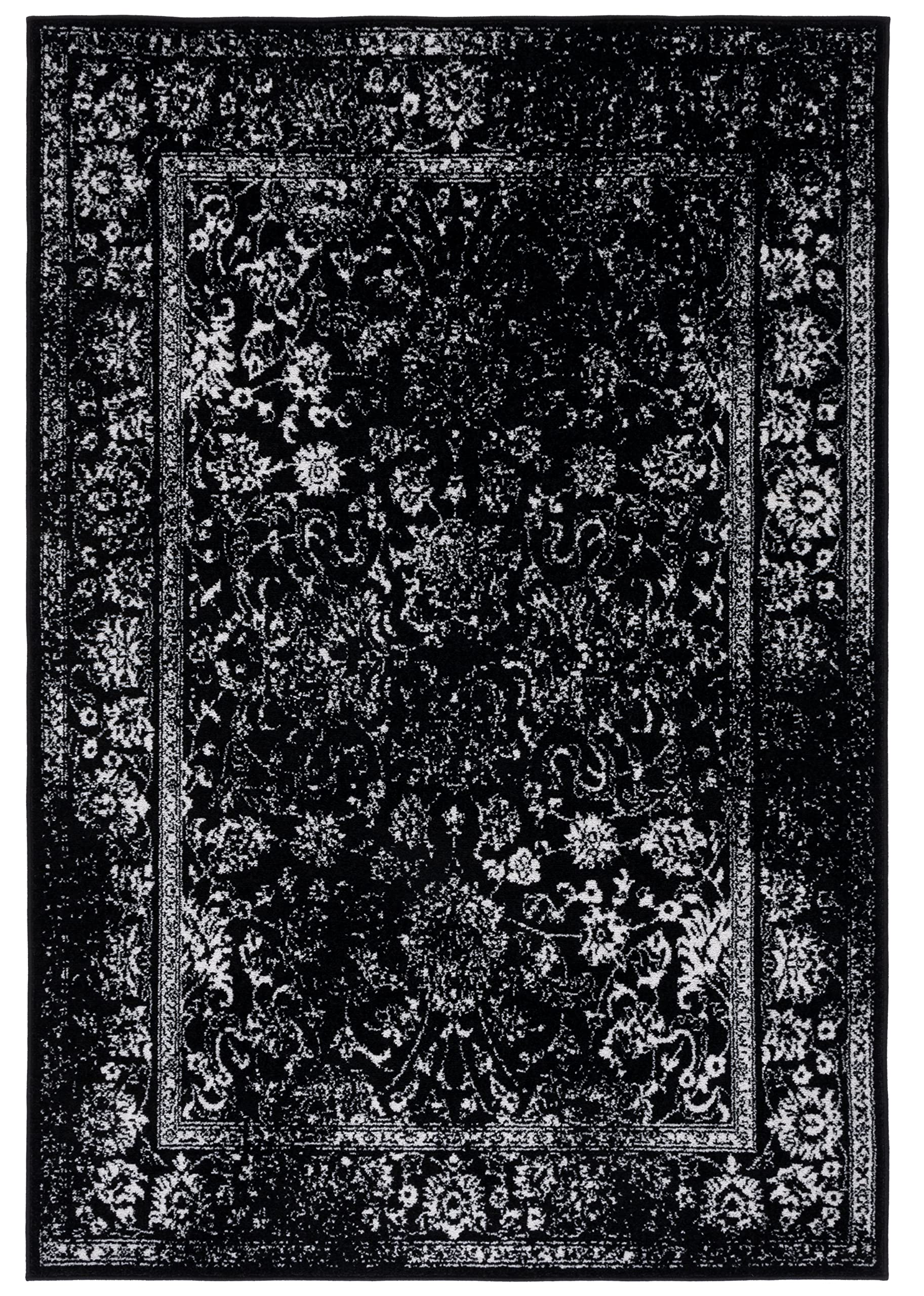 Safavieh Distressed Rug for Living Room Dining Room, Bedroom - Adirondack Collection, Short Pile, in Black and Ivory, 91 x 152 cm - Image 3