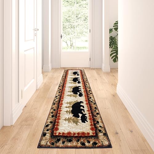 Masada Rugs Cabin Lodge Bear and Cub Runner