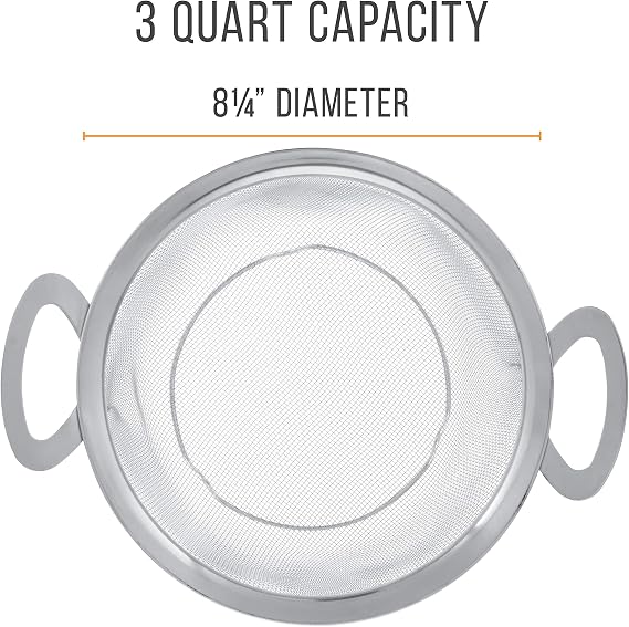 U.S. Kitchen Supply Stainless Steel Colander Strainer Basket - 3-Quart Colander with Resting Feet & Handles - Wide Rim Sieve, Stainless Steel Strainers and Colanders for Kitchen